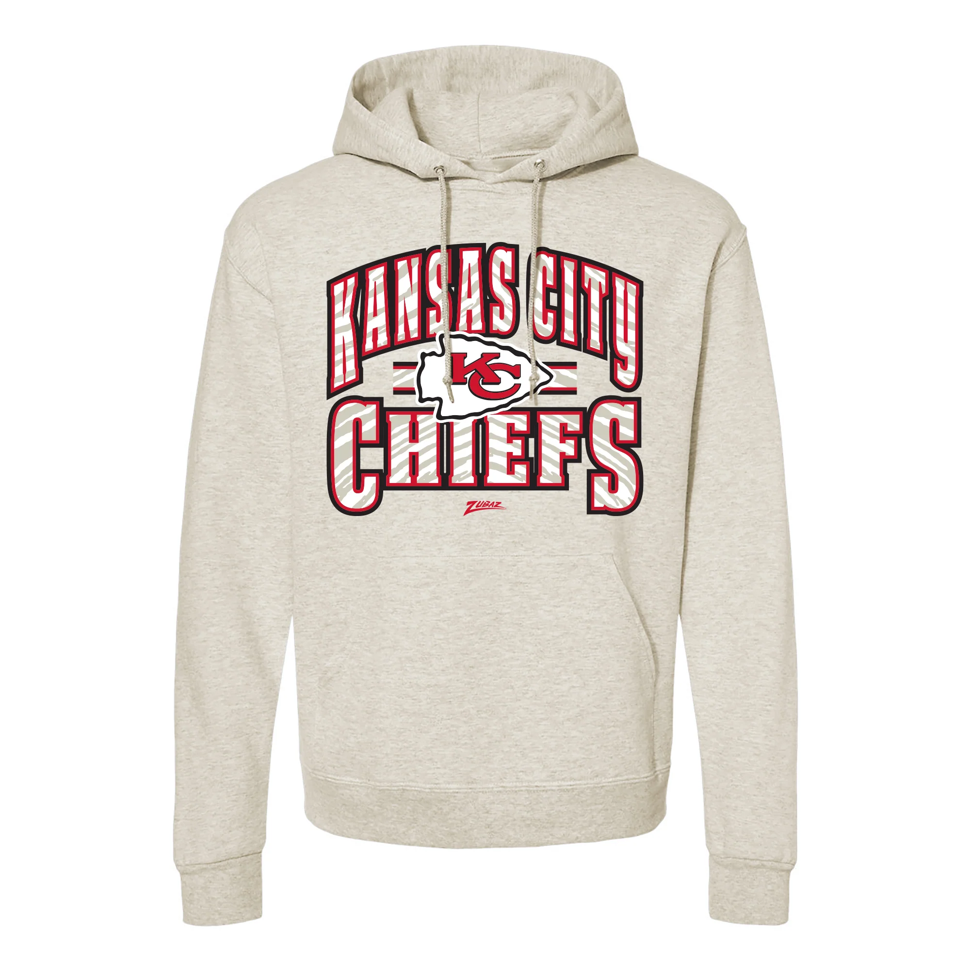 Zubaz NFL Kansas City Chiefs Unisex Pullover Fleece Hoodie for Adult Men and Women, Z2T Kickoff, Oatmeal Heather
