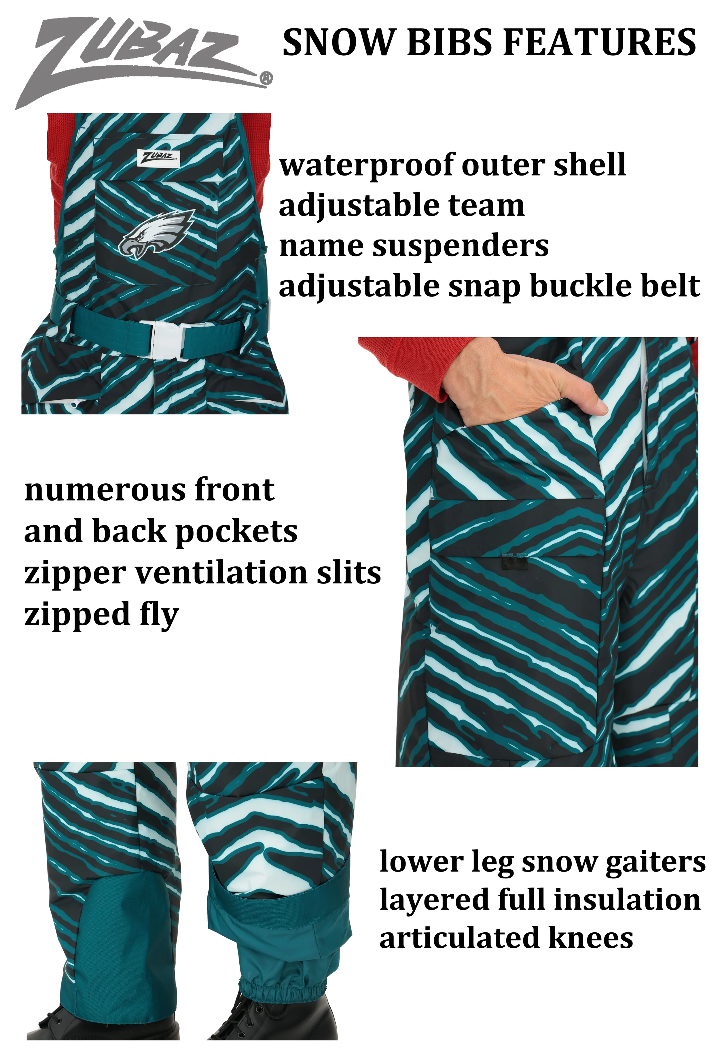 Zubaz NFL Kids Unisex Zebra Team Color Blizzard Snow Bib Jr, Washington Commanders - Image 4