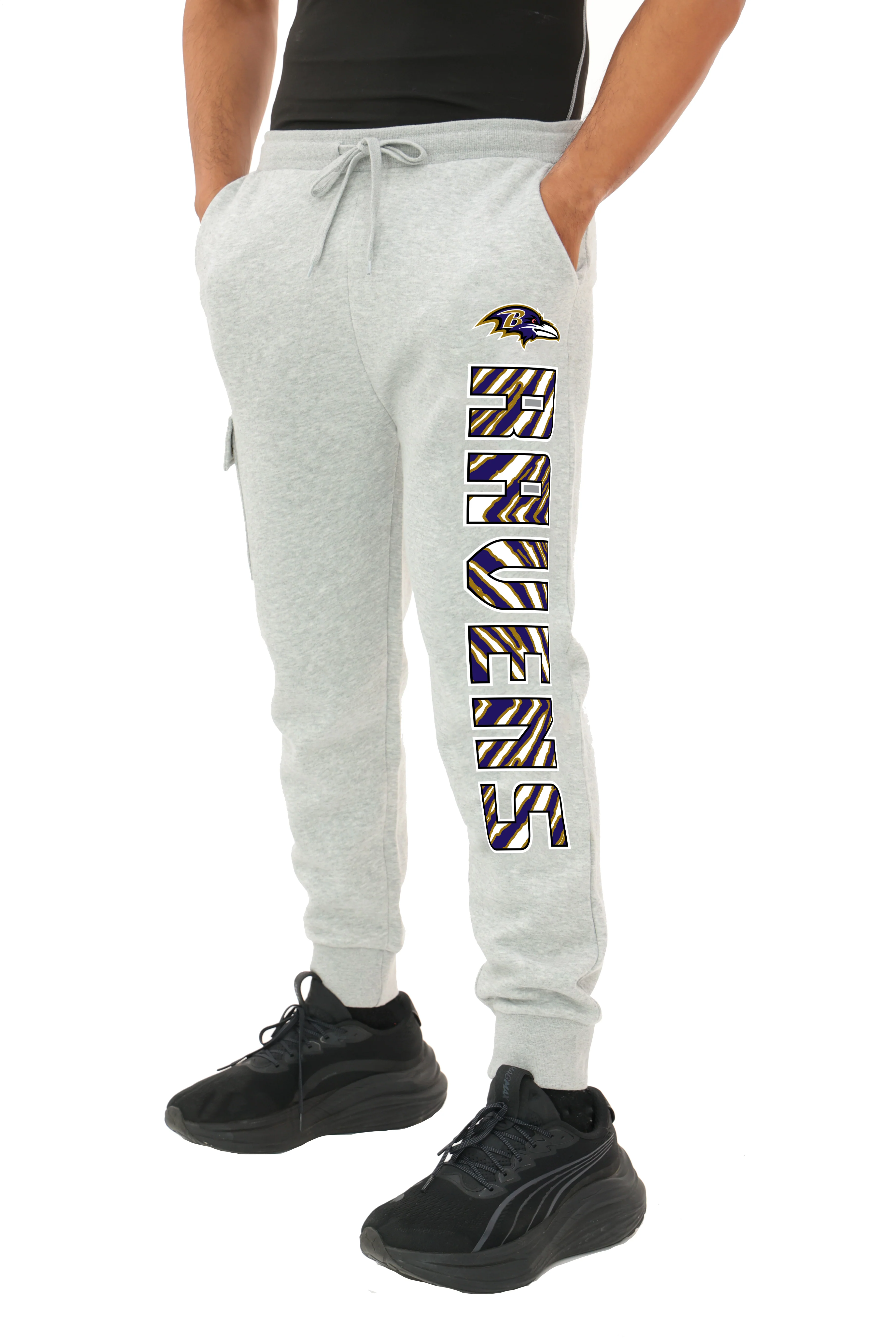 Zubaz NFL MEN Cargo Joggers - Gray, BALTIMORE RAVENS