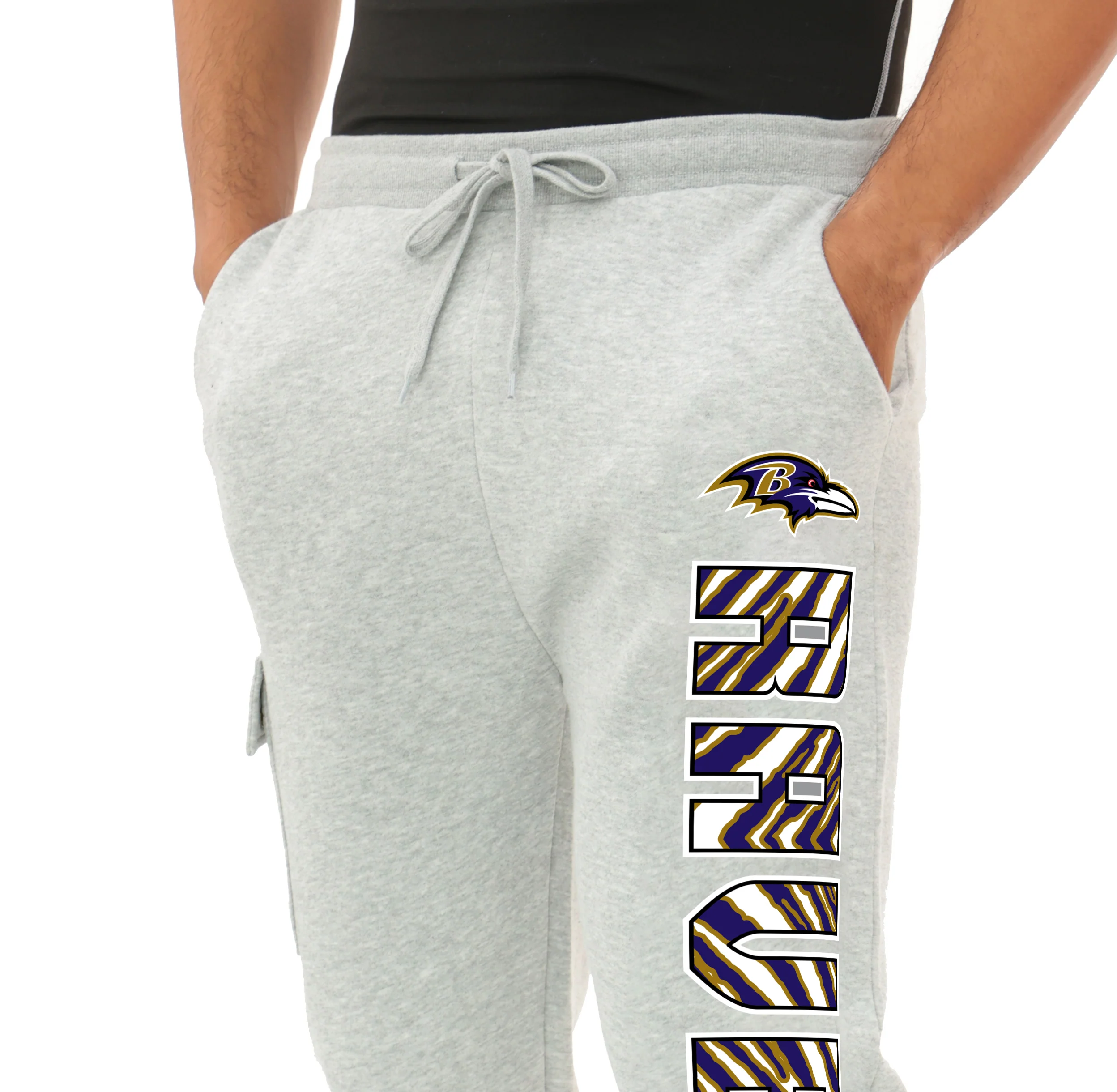 Zubaz NFL MEN Cargo Joggers - Gray, BALTIMORE RAVENS - Image 2