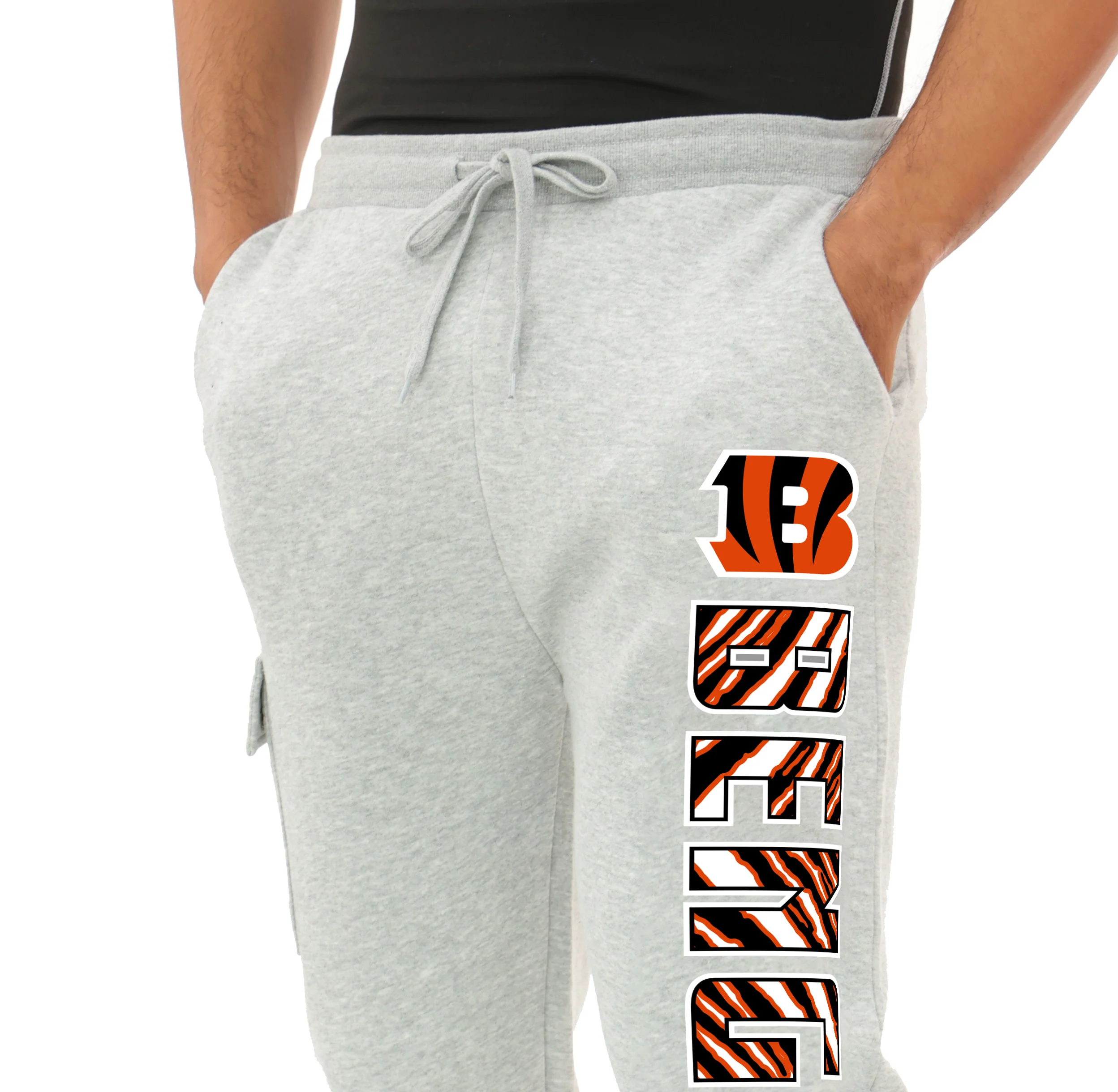 Zubaz NFL  MEN Cargo Joggers - Gray, CINCINNATI BENGALS - Image 2