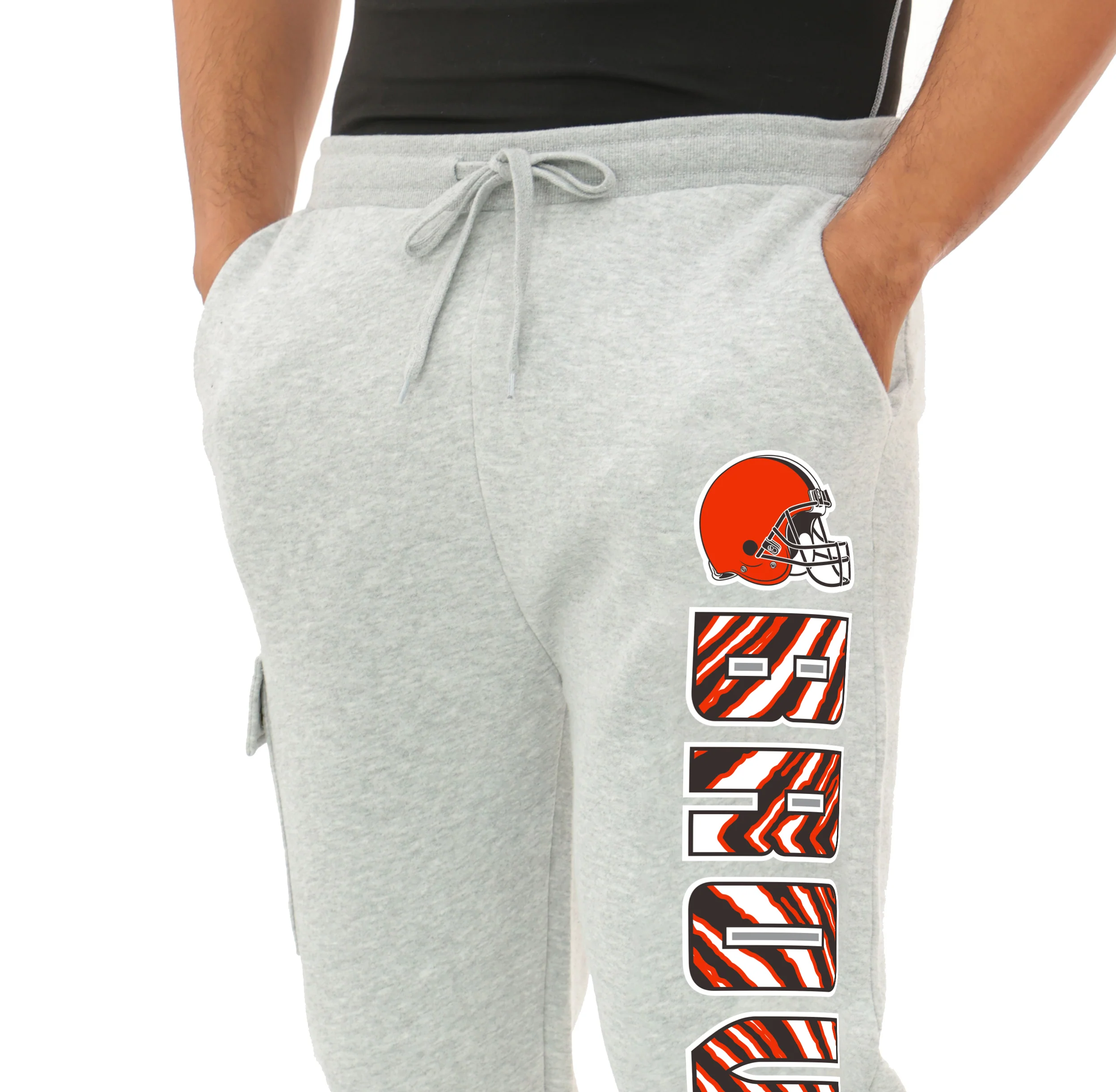 Zubaz NFL MEN Cargo Joggers - Gray, CLEVELAND BROWNS - Image 2