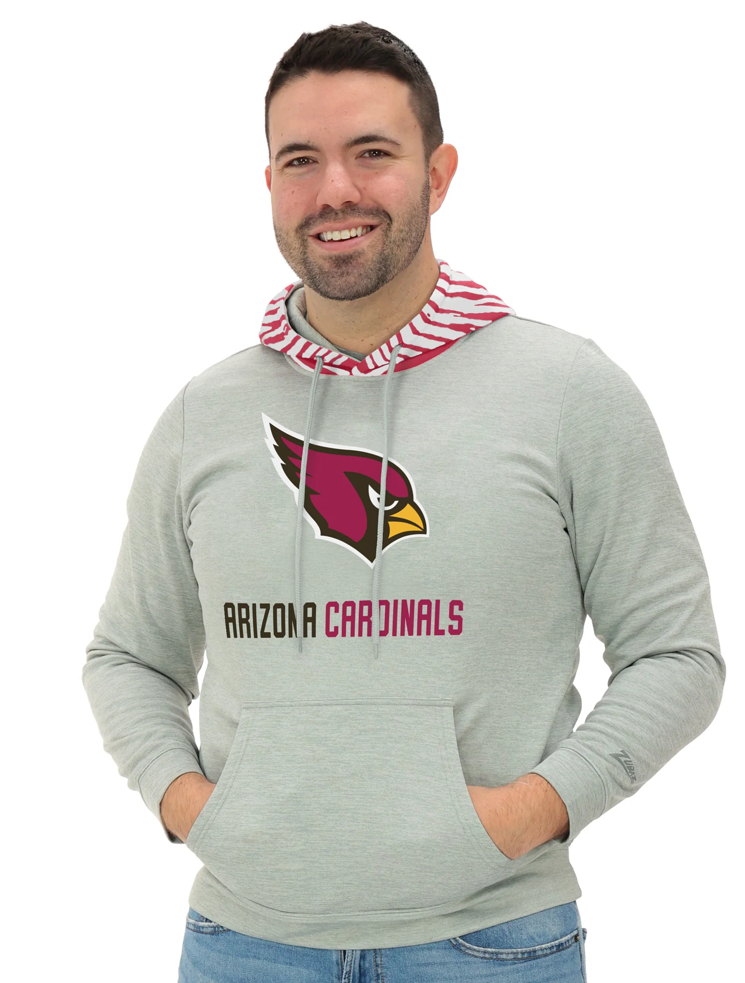 Zubaz NFL   Men`s Gray Hoodie with 3C Zebra Hood, ARIZONA CARDINALS - Image 9