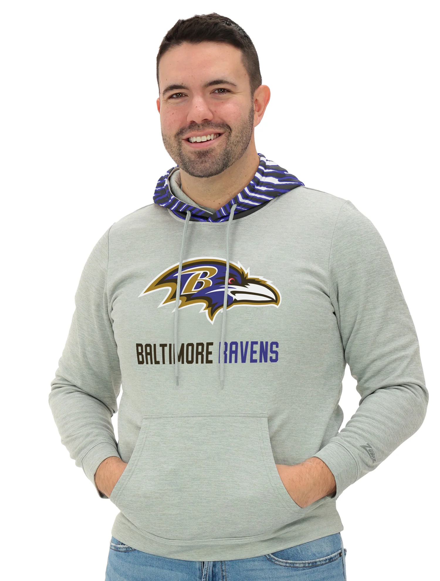 Zubaz NFL Men`s Gray Hoodie with 3C Zebra Hood, BALTIMORE RAVENS - Image 9