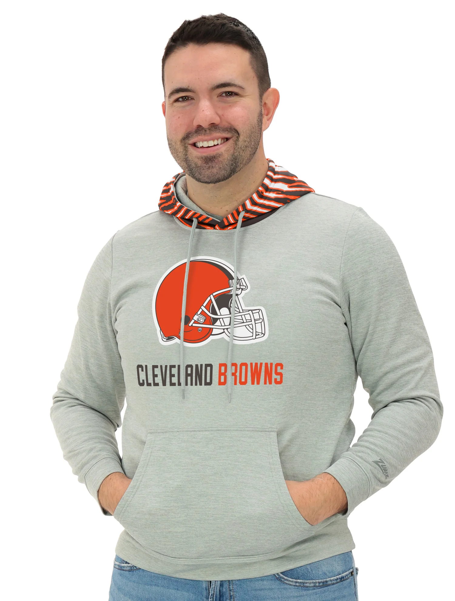 Zubaz NFL   Men`s Gray Hoodie with 3C Zebra Hood, CLEVELAND BROWNS - Image 13