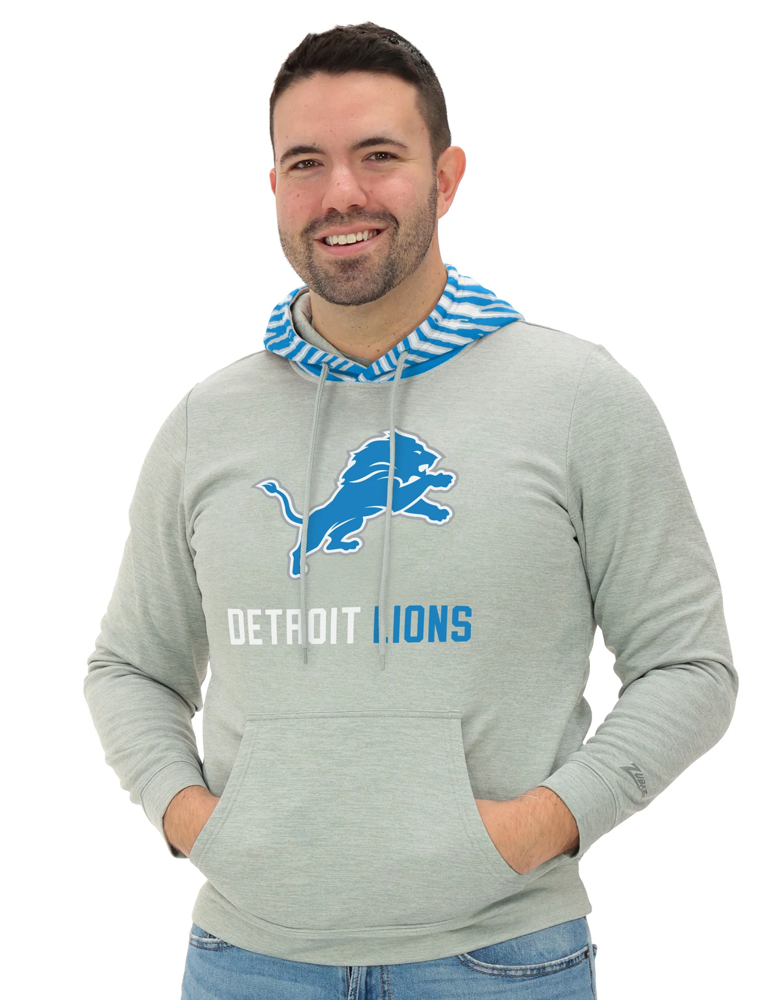 Zubaz NFL   Men`s Gray Hoodie with 3C Zebra Hood, DETROIT LIONS - Image 9