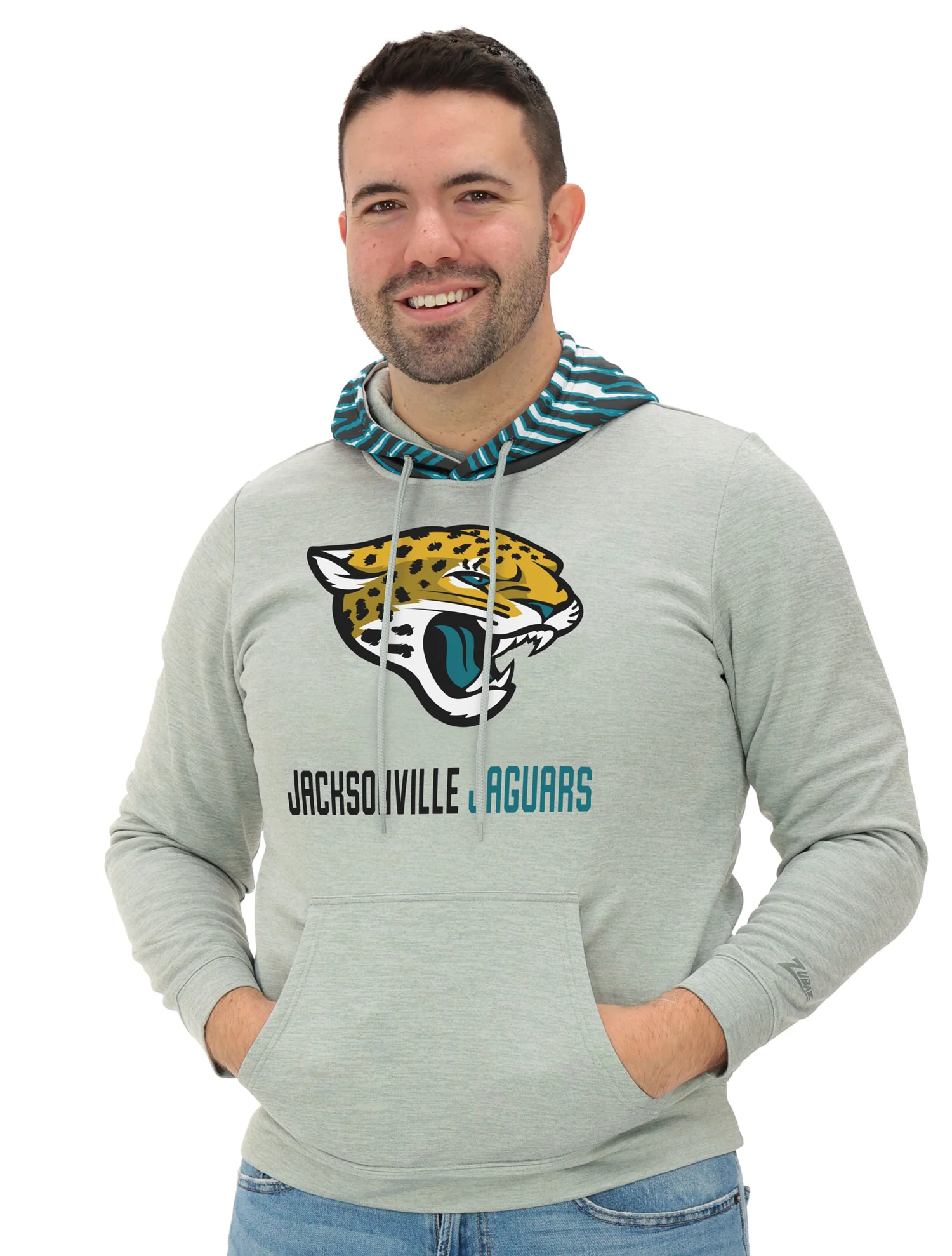 Zubaz NFL Men`s Gray Hoodie with 3C Zebra Hood, JACKSONVILLE JAGUARS
