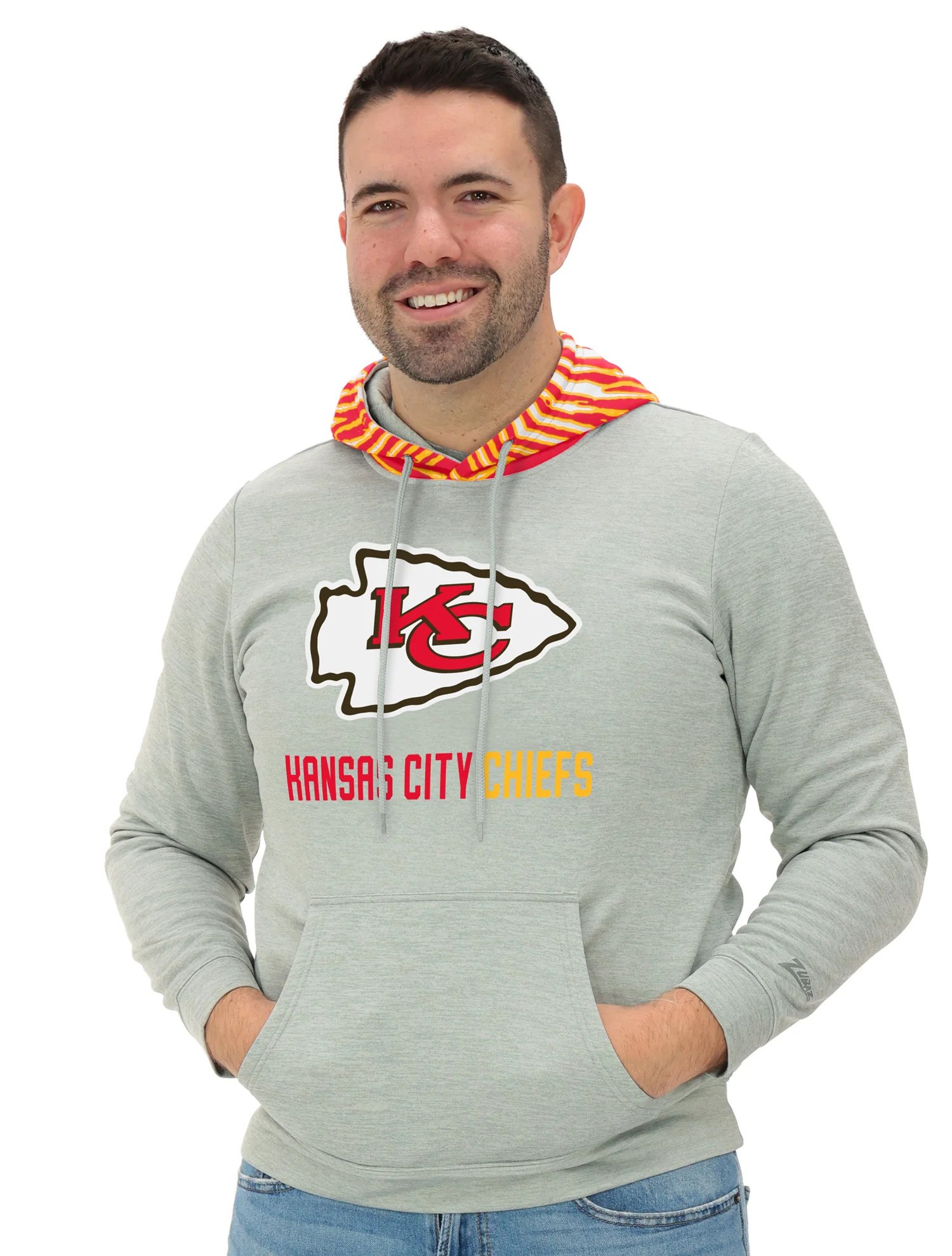 Zubaz NFL Men`s Gray Hoodie with 3C Zebra Hood, KANSAS CITY CHIEFS - Image 5