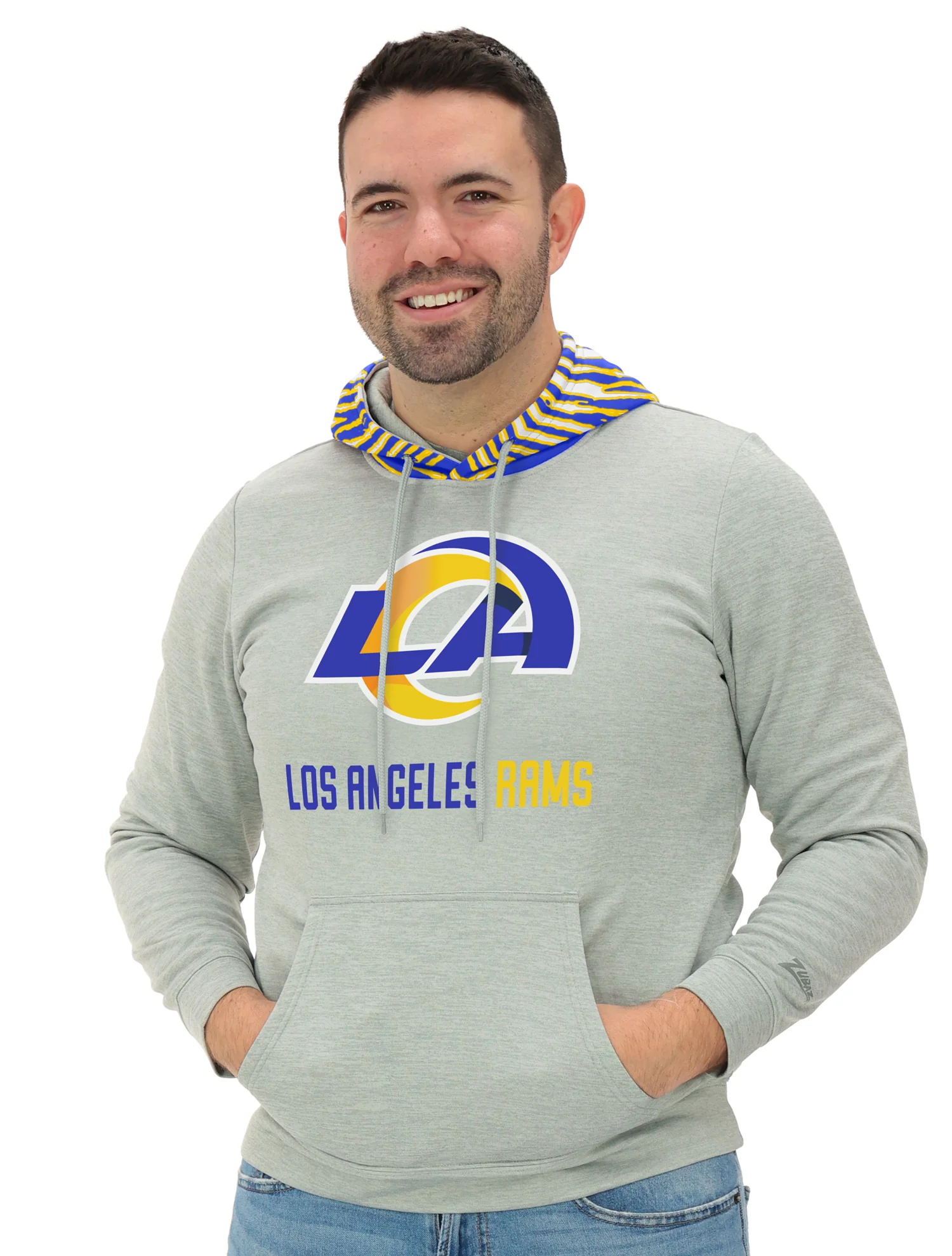 Zubaz NFL   Men`s Gray Hoodie with 3C Zebra Hood, LOS ANGELES RAMS - Image 9