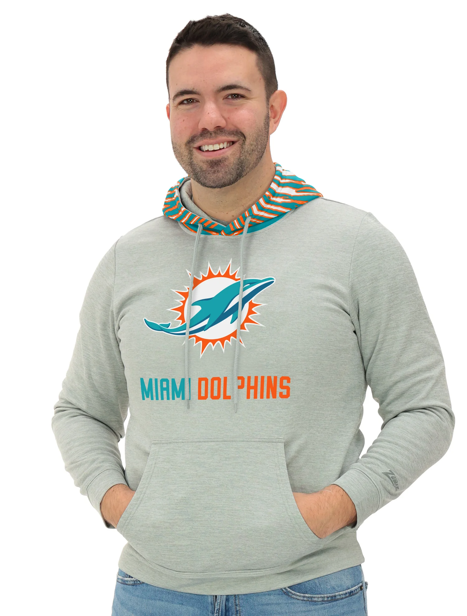 Zubaz NFL Men`s Gray Hoodie with 3C Zebra Hood, MIAMI DOLPHINS - Image 17