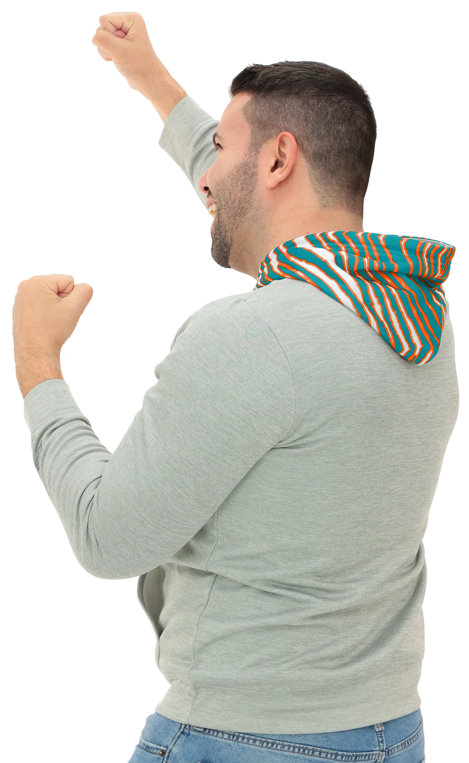 Zubaz NFL Men`s Gray Hoodie with 3C Zebra Hood, MIAMI DOLPHINS - Image 26