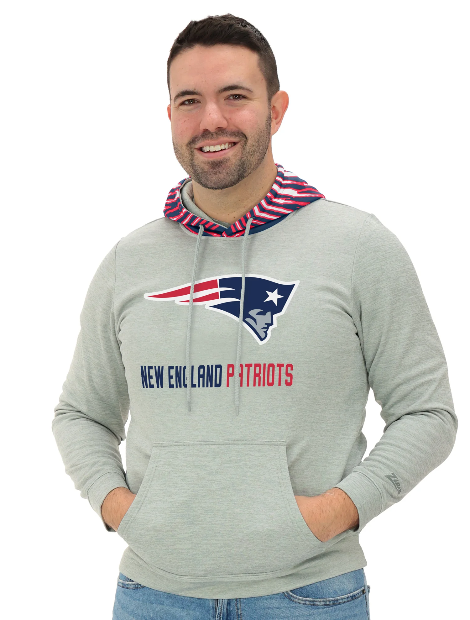 Zubaz NFL Men`s Gray Hoodie with 3C Zebra Hood, NEW ENGLAND PATRIOTS - Image 13