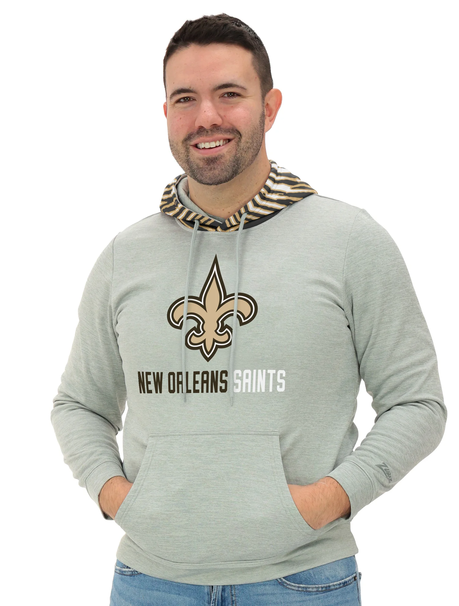 Zubaz NFL Men`s Gray Hoodie with 3C Zebra Hood, NEW ORLEANS SAINTS - Image 17