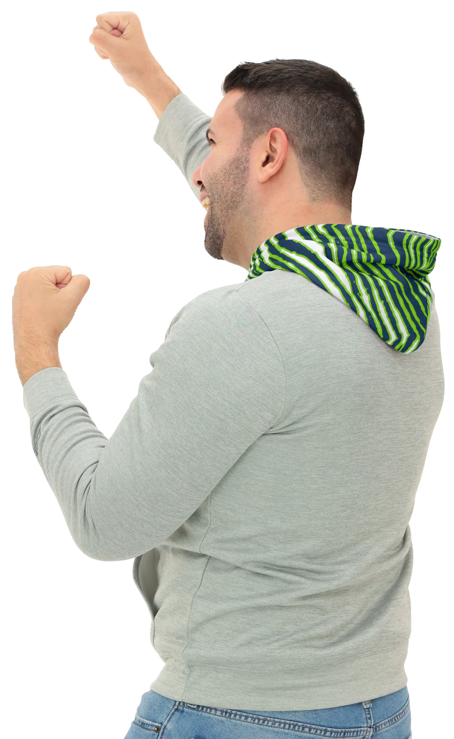 Zubaz NFL Men`s Gray Hoodie with 3C Zebra Hood, SEATTLE SEAHAWKS - Image 2