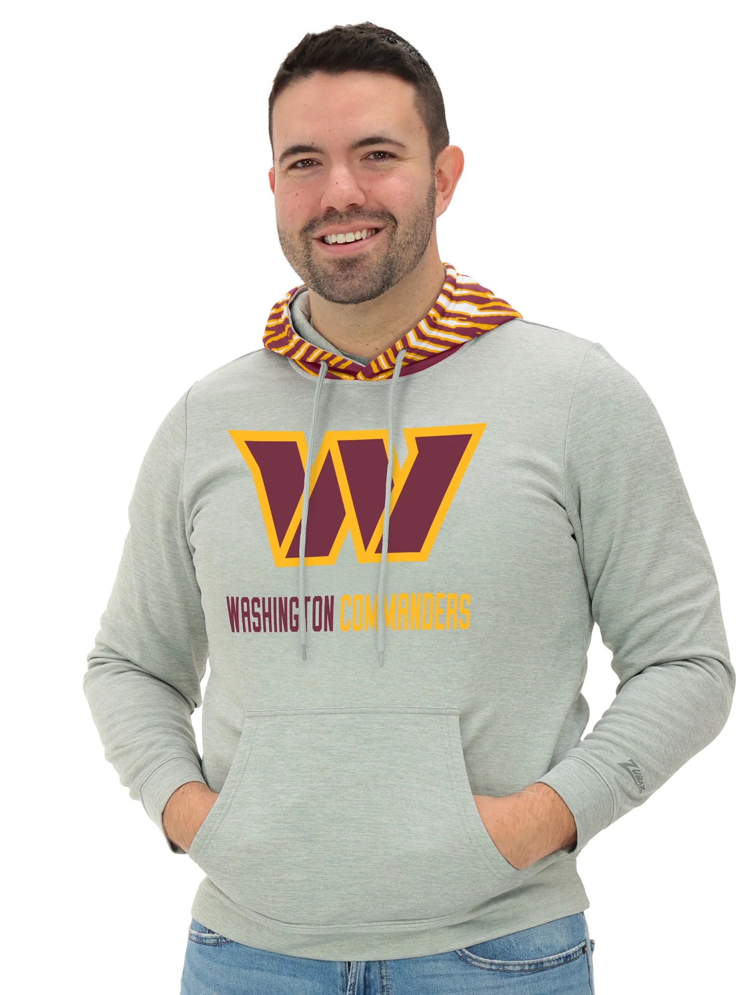 Zubaz NFL Men`s Gray Hoodie with 3C Zebra Hood, WASHINGTON COMMANDERS - Image 9