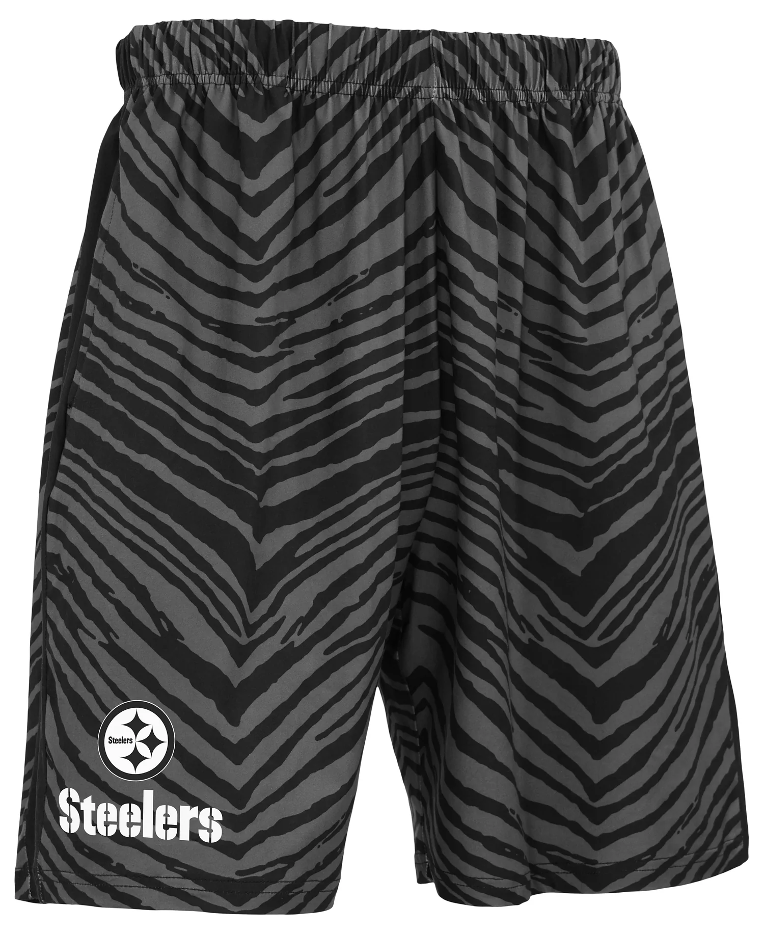 Zubaz NFL Men's 7in Zebra 2 Color Tonal Wordmark Stacked Shorts, Pittsburgh Steelers
