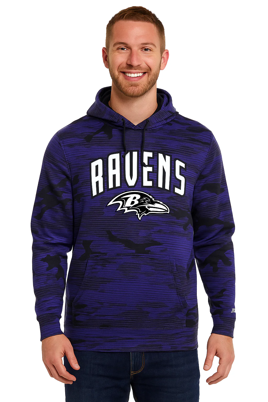 Zubaz NFL Men's Arch All Over Camo Hoodie, BALTIMORE RAVENS - Image 6