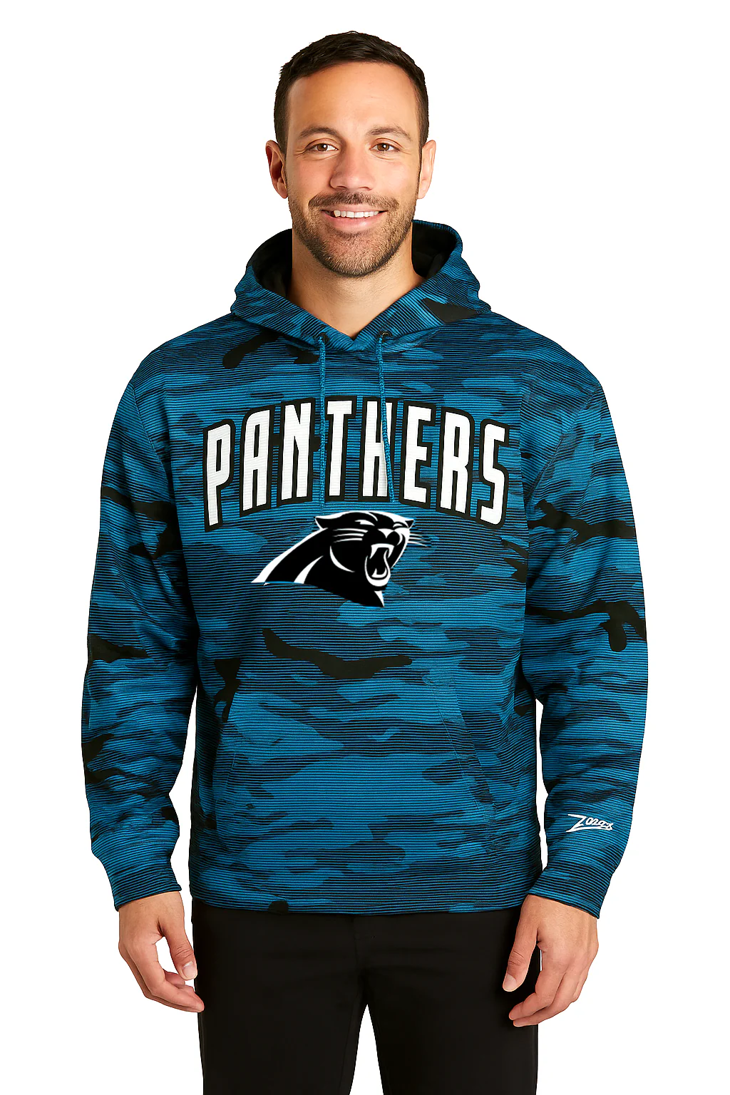 Zubaz NFL Men's Arch All Over Camo Hoodie, CAROLINA PANTHERS - Image 6