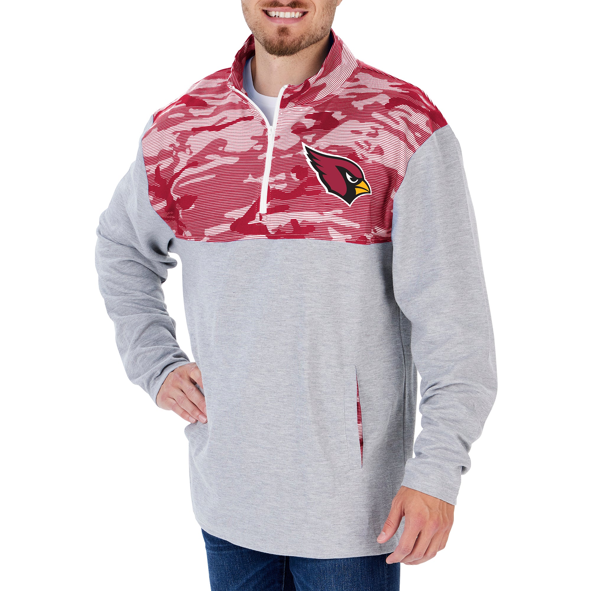 Zubaz NFL Men's Arizona Cardinals 1/4 Zip Fleece Pullover with Camo Lines - Image 4