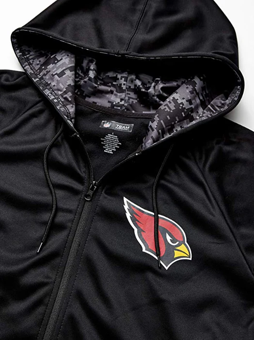 Zubaz NFL Men's Arizona Cardinals Full Zip Digital Camo Hood Hoodie, Black - Image 2
