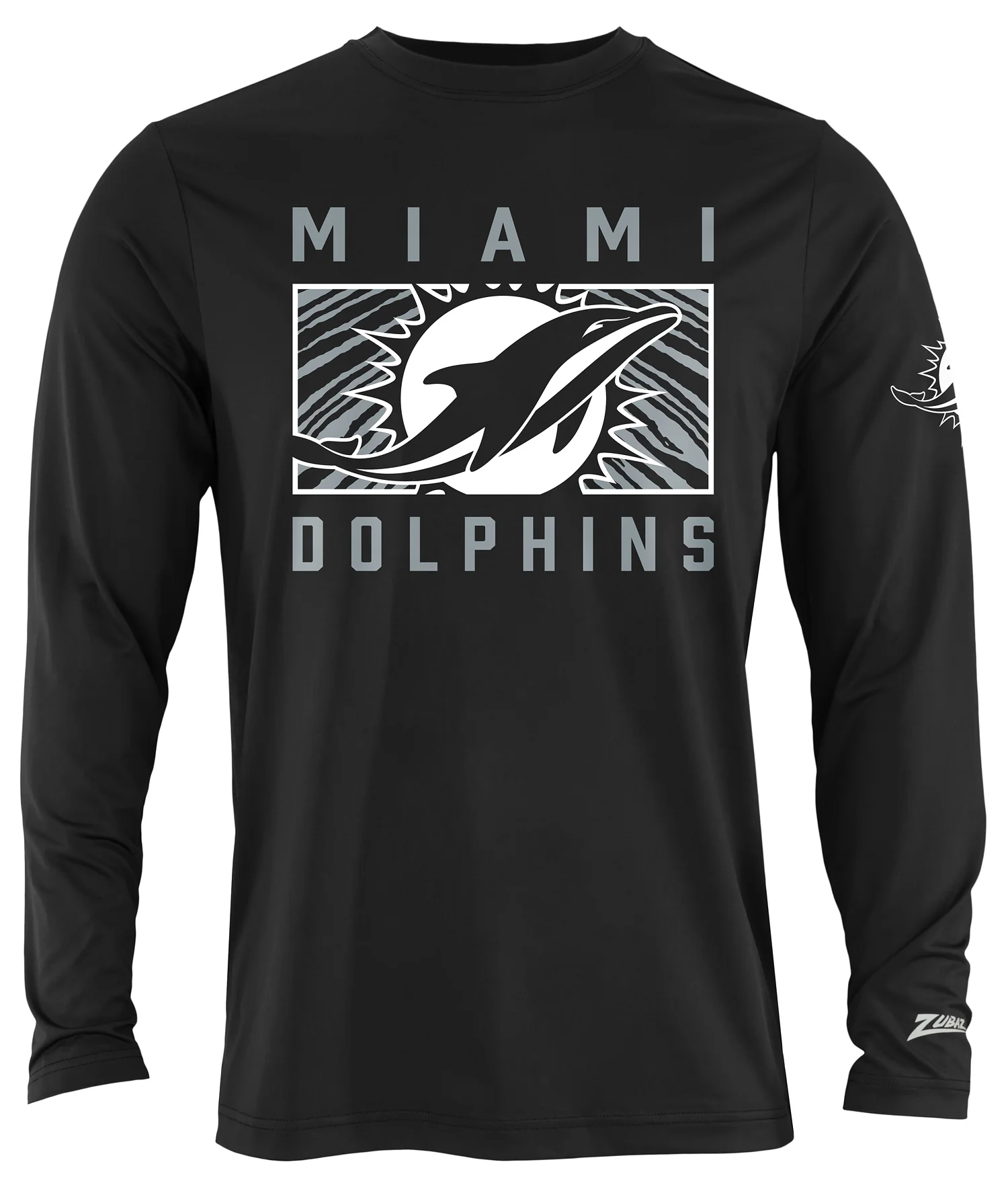 Zubaz NFL Men's Black End Zone Long Sleeve T-Shirt, Miami Dolphins