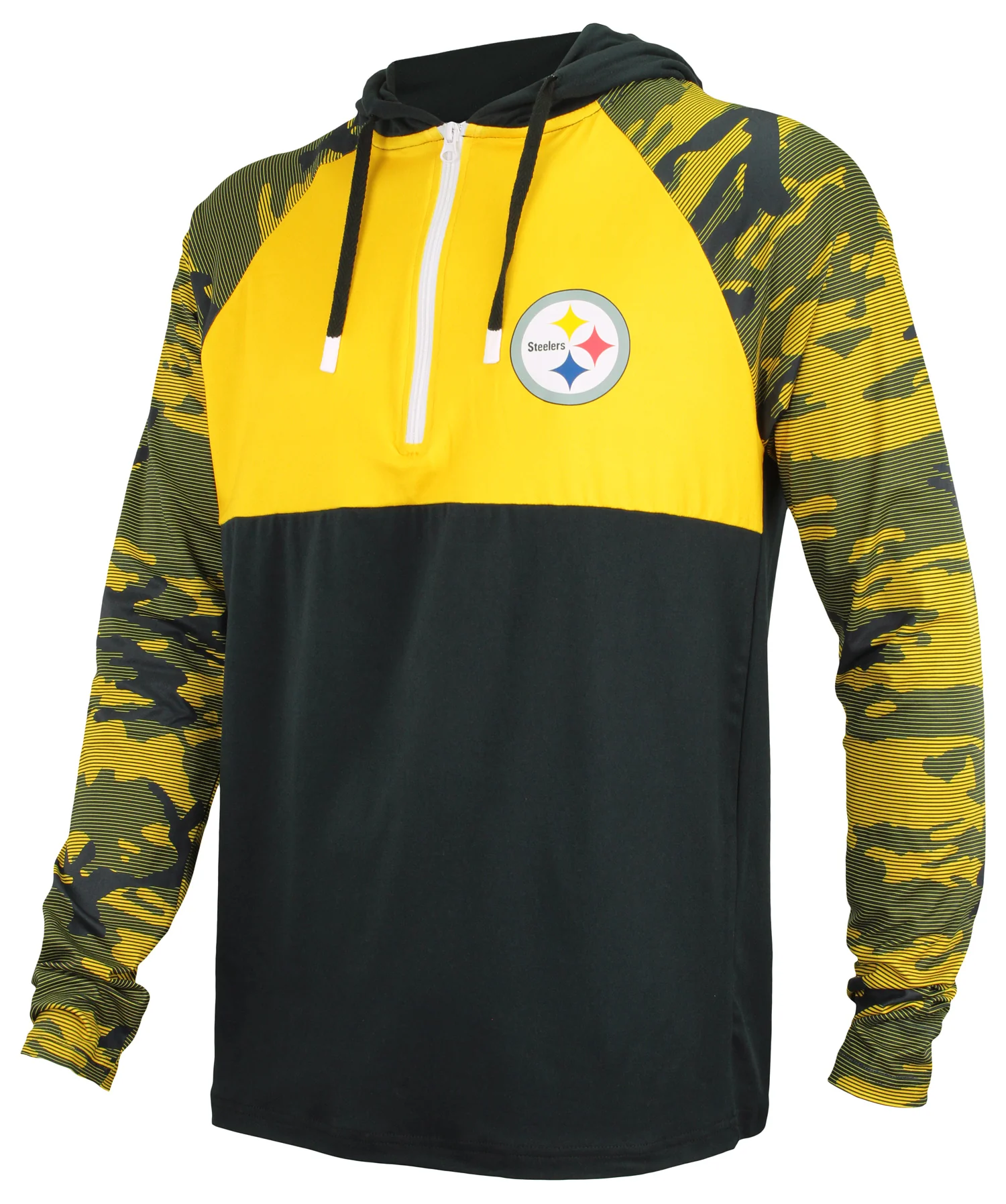 Zubaz NFL Men's Camo Line Sleeves Lightweight 1/4 Zip Color Block Hoodie, PITTSBURGH STEELERS