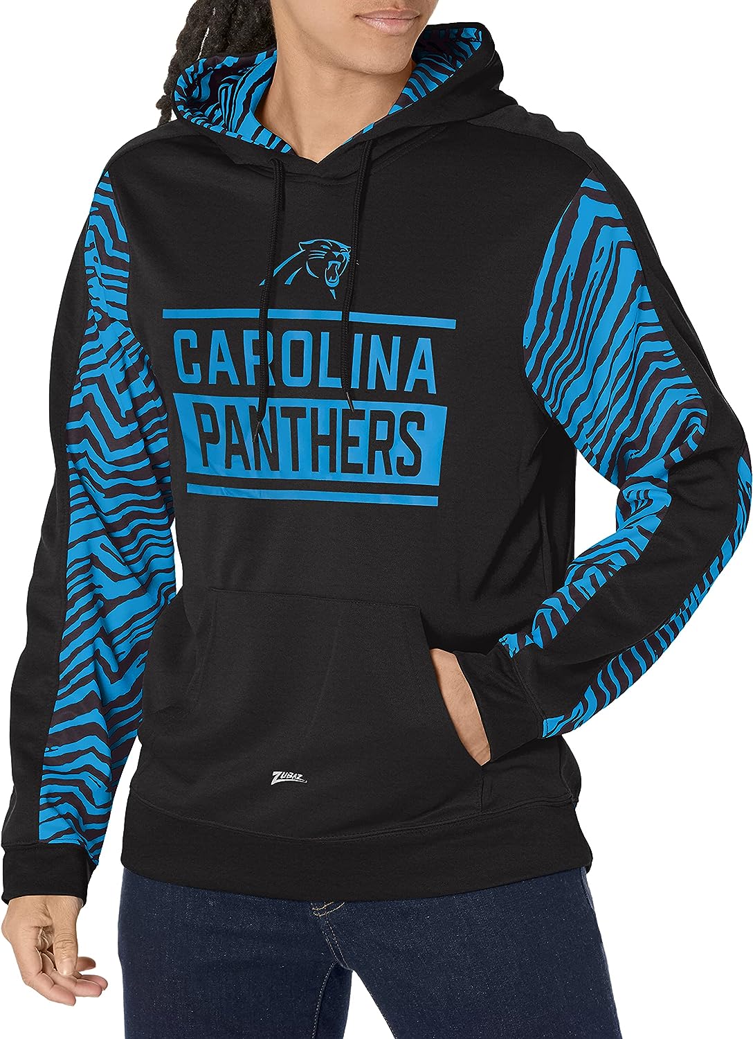Zubaz NFL Men's Carolina Panthers Team Color with Zebra Accents Pullover Hoodie - Image 4