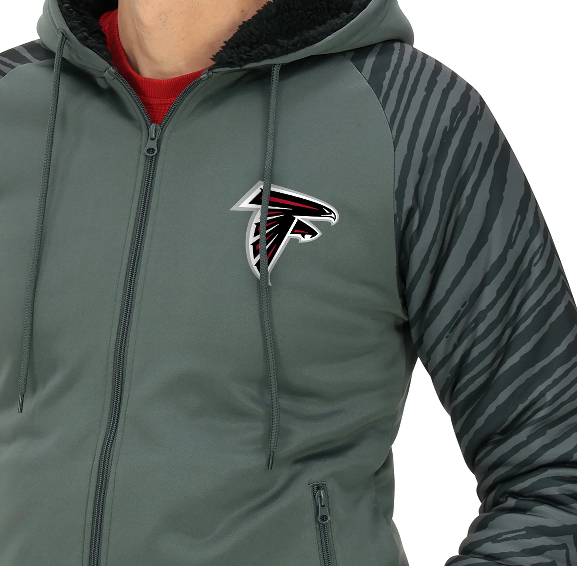 Zubaz NFL Men's Charcoal Tonal Zebra Sherpa Lined Raglan Full Zip Hoodie, ATLANTA FALCONS - Image 20