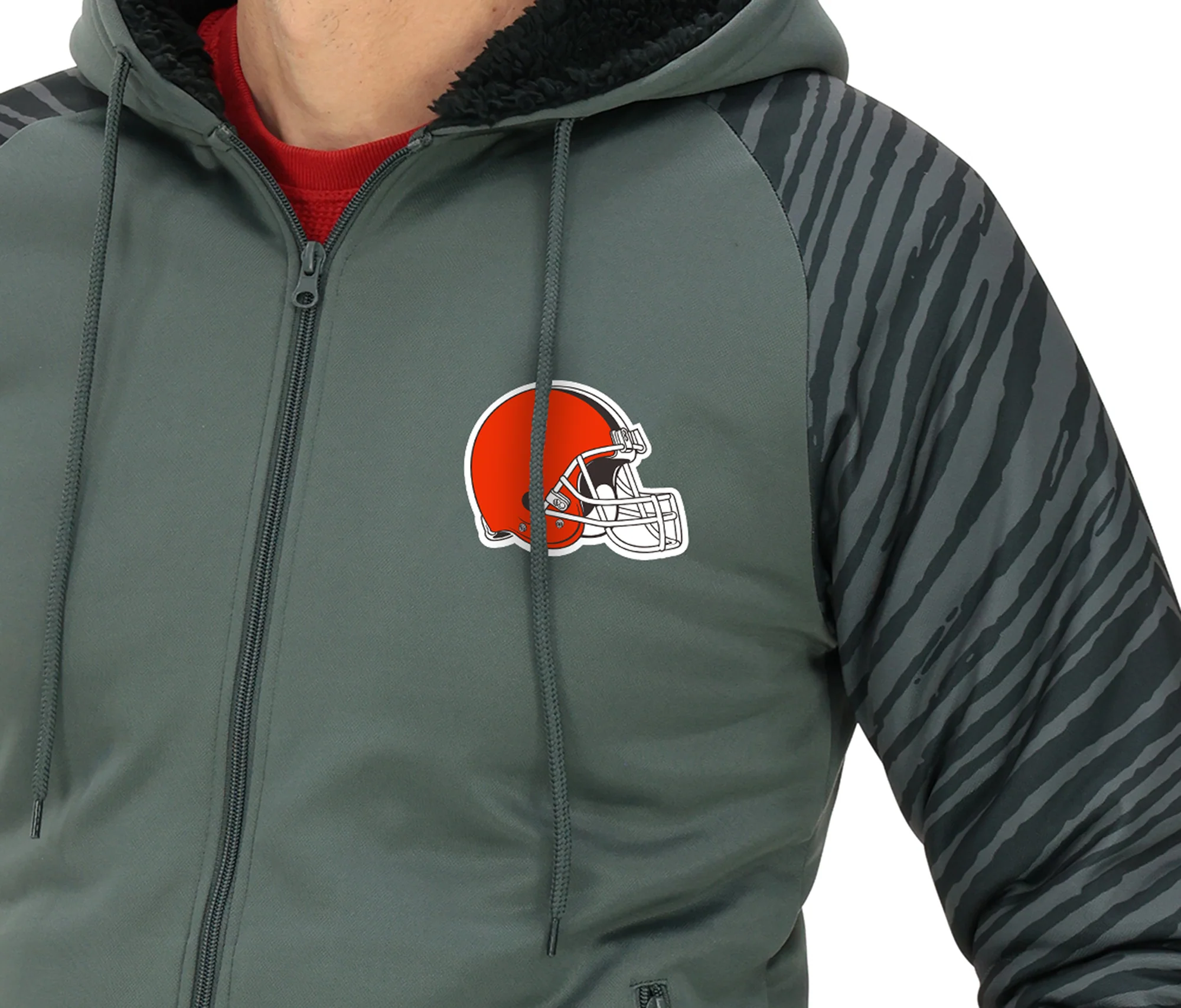 Zubaz NFL Men's Charcoal Tonal Zebra Sherpa Lined Raglan Full Zip Hoodie, CLEVELAND BROWNS - Image 20