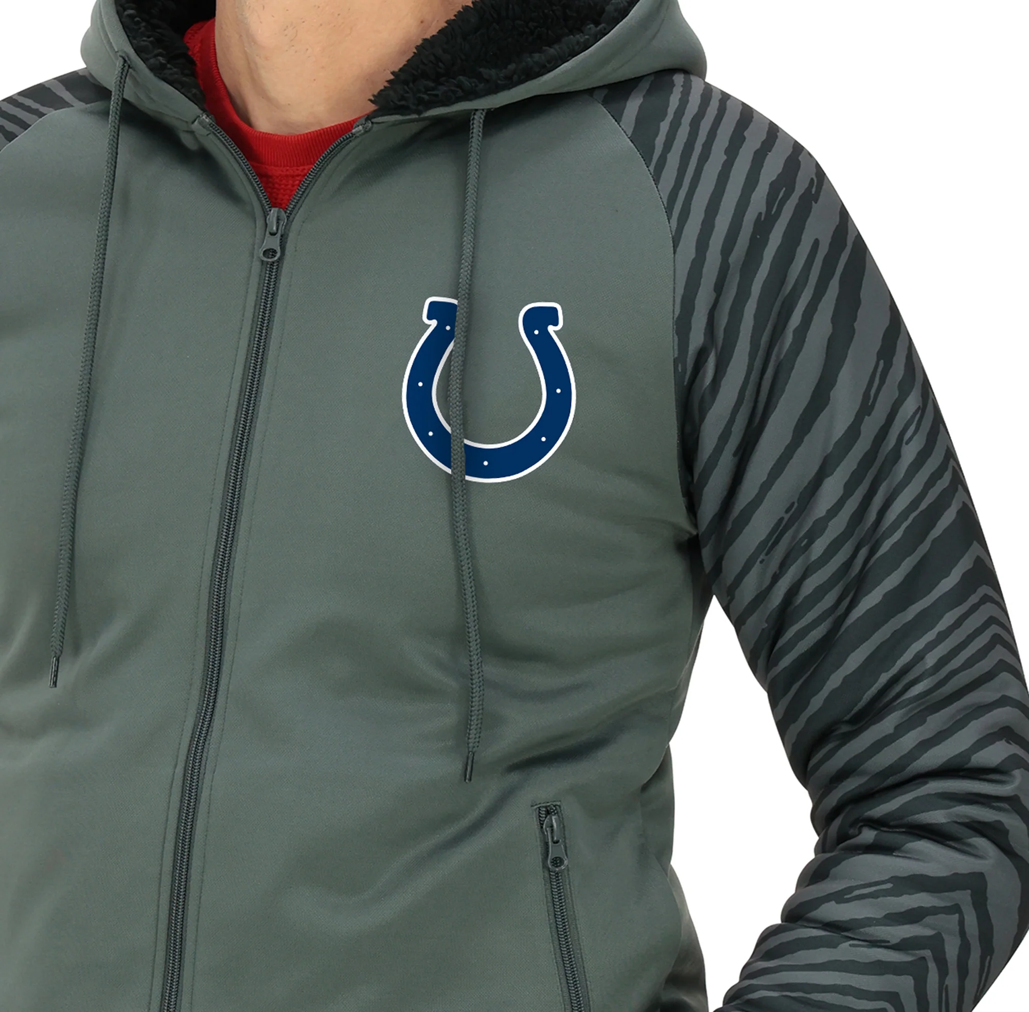 Zubaz NFL   Men's Charcoal Tonal Zebra Sherpa Lined Raglan Full Zip Hoodie, INDIANAPOLIS COLTS - Image 44