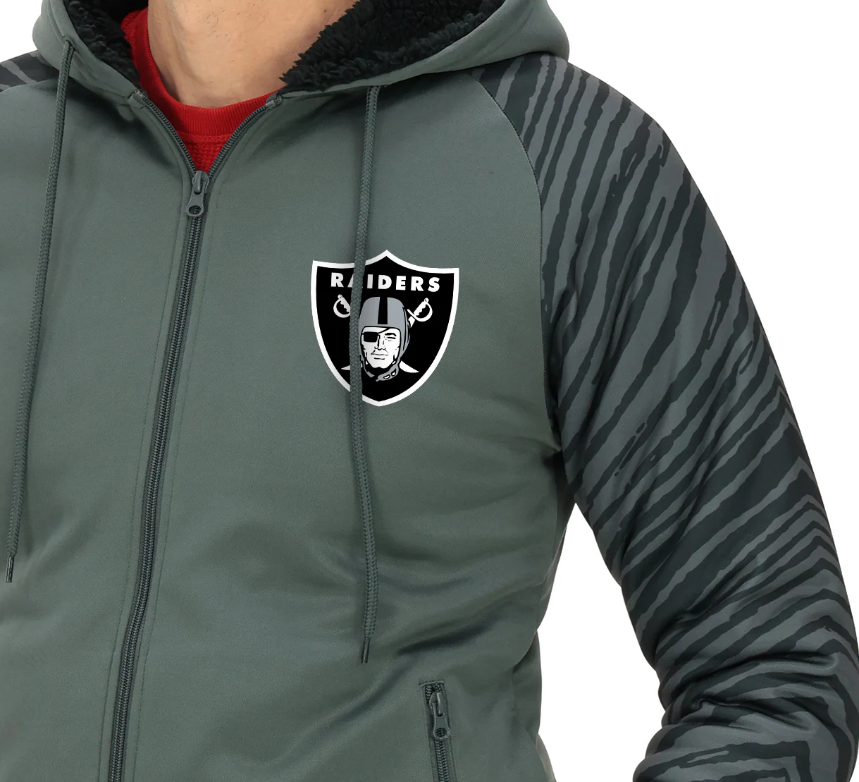 Zubaz NFL Men's Charcoal Tonal Zebra Sherpa Lined Raglan Full Zip Hoodie, LAS VEGAS RAIDERS - Image 14