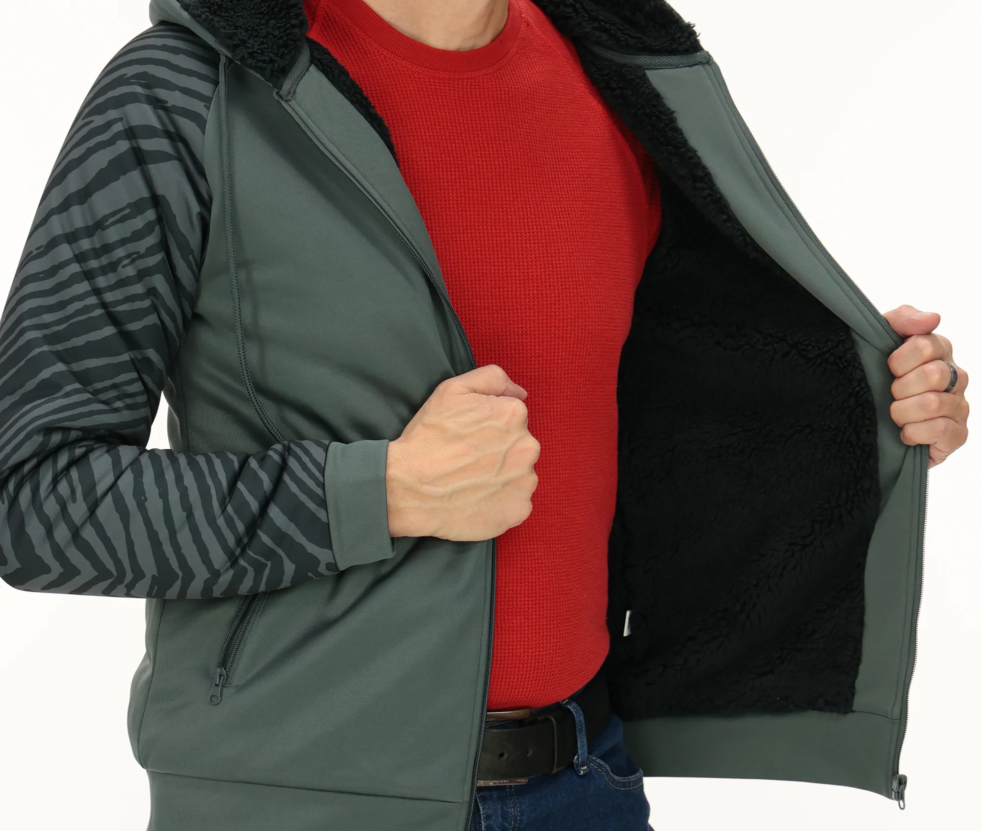 Zubaz NFL Men's Charcoal Tonal Zebra Sherpa Lined Raglan Full Zip Hoodie, LOS ANGELES CHARGERS - Image 42