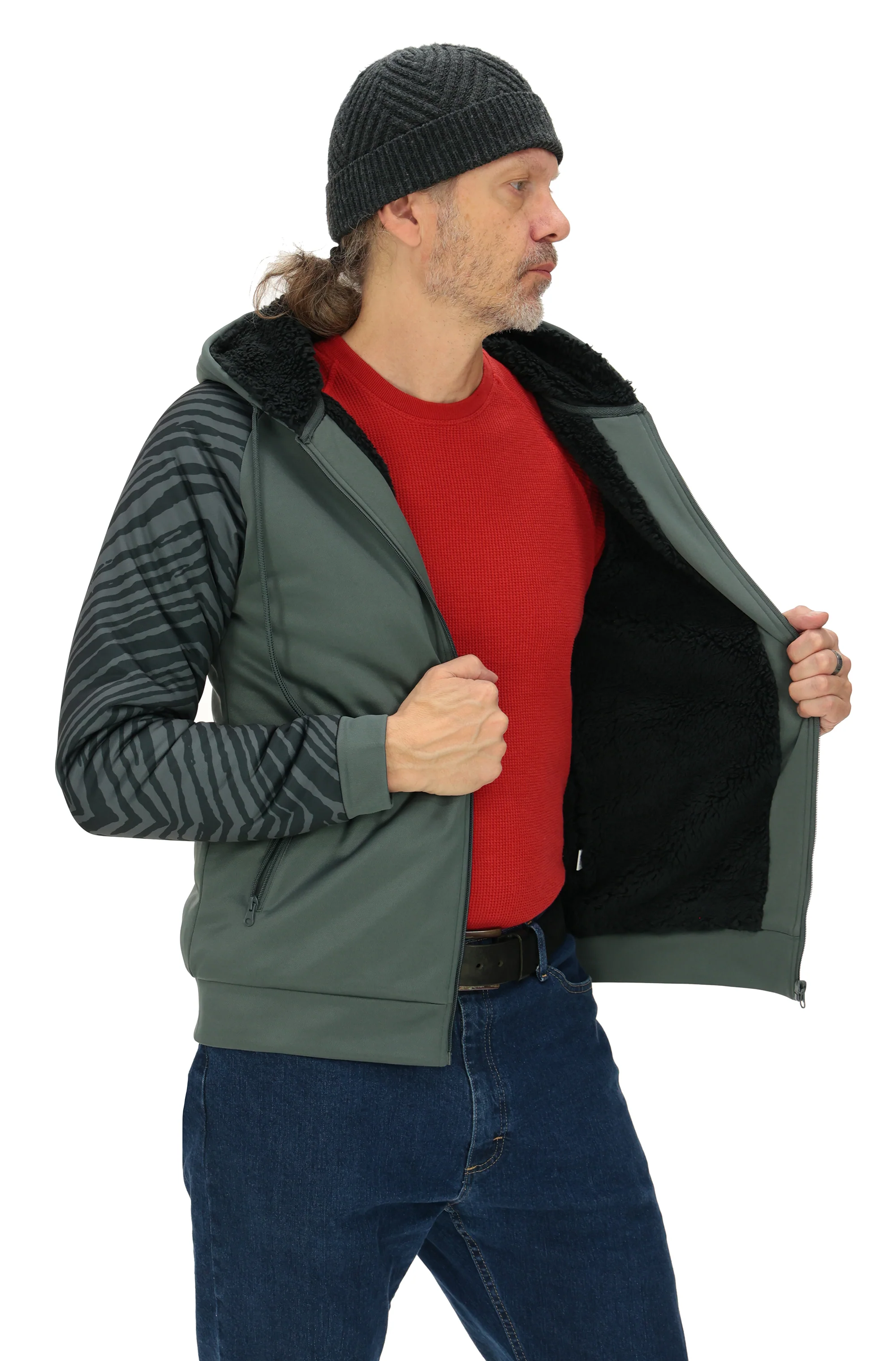 Zubaz NFL Men's Charcoal Tonal Zebra Sherpa Lined Raglan Full Zip Hoodie, LOS ANGELES CHARGERS - Image 6