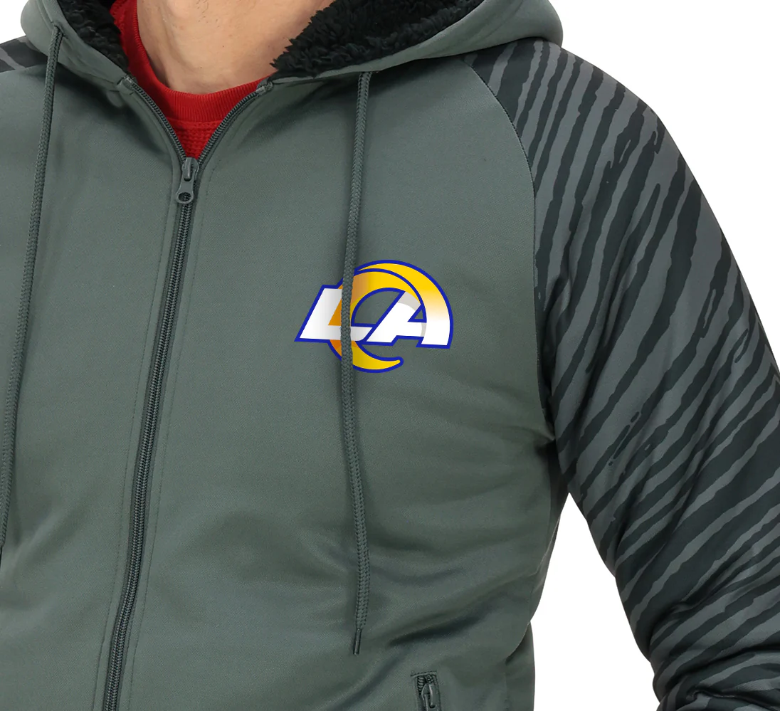 Zubaz NFL Men's Charcoal Tonal Zebra Sherpa Lined Raglan Full Zip Hoodie, LOS ANGELES RAMS - Image 20