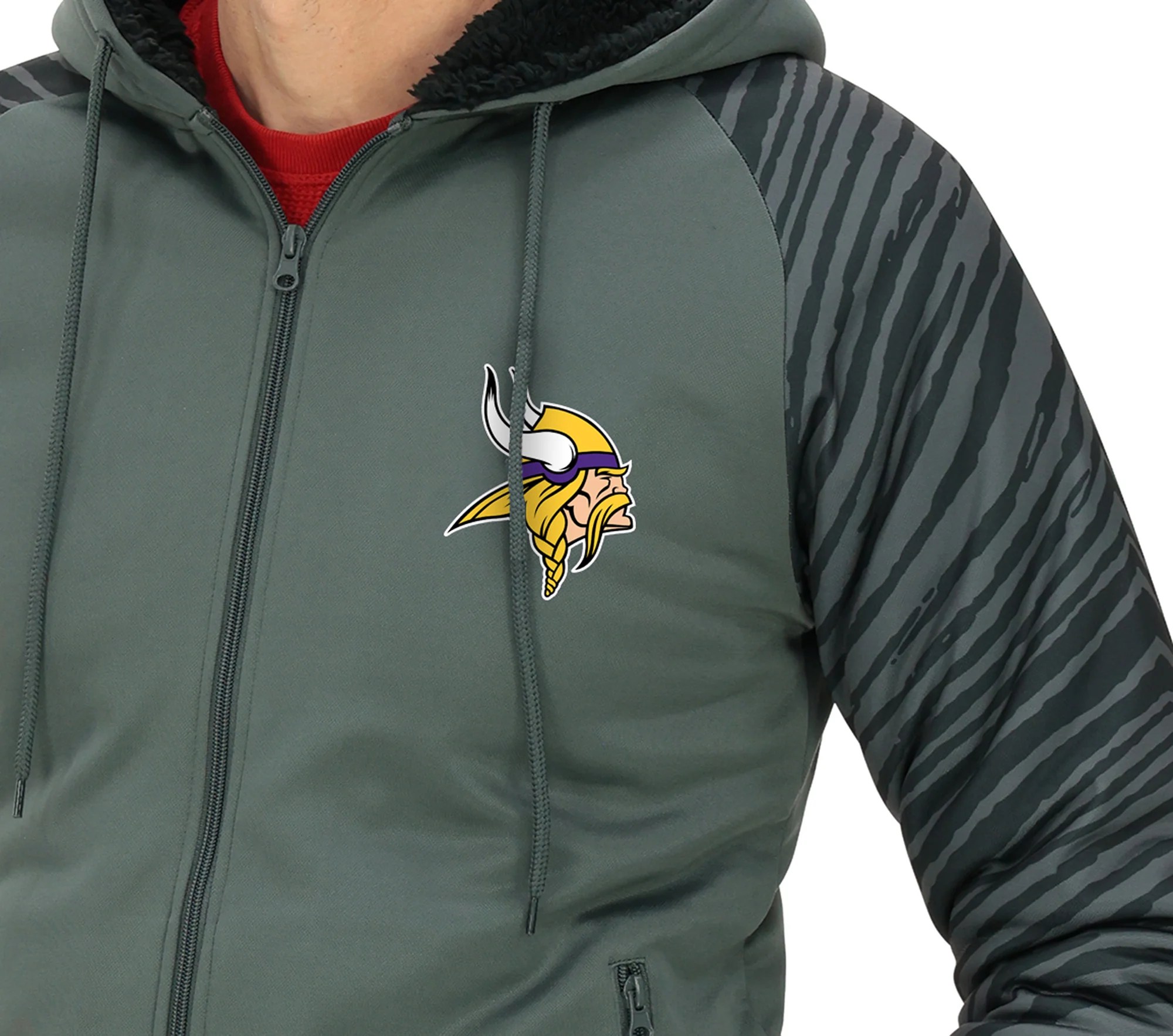 Zubaz NFL Men's Charcoal Tonal Zebra Sherpa Lined Raglan Full Zip Hoodie, MINNESOTA VIKINGS - Image 44