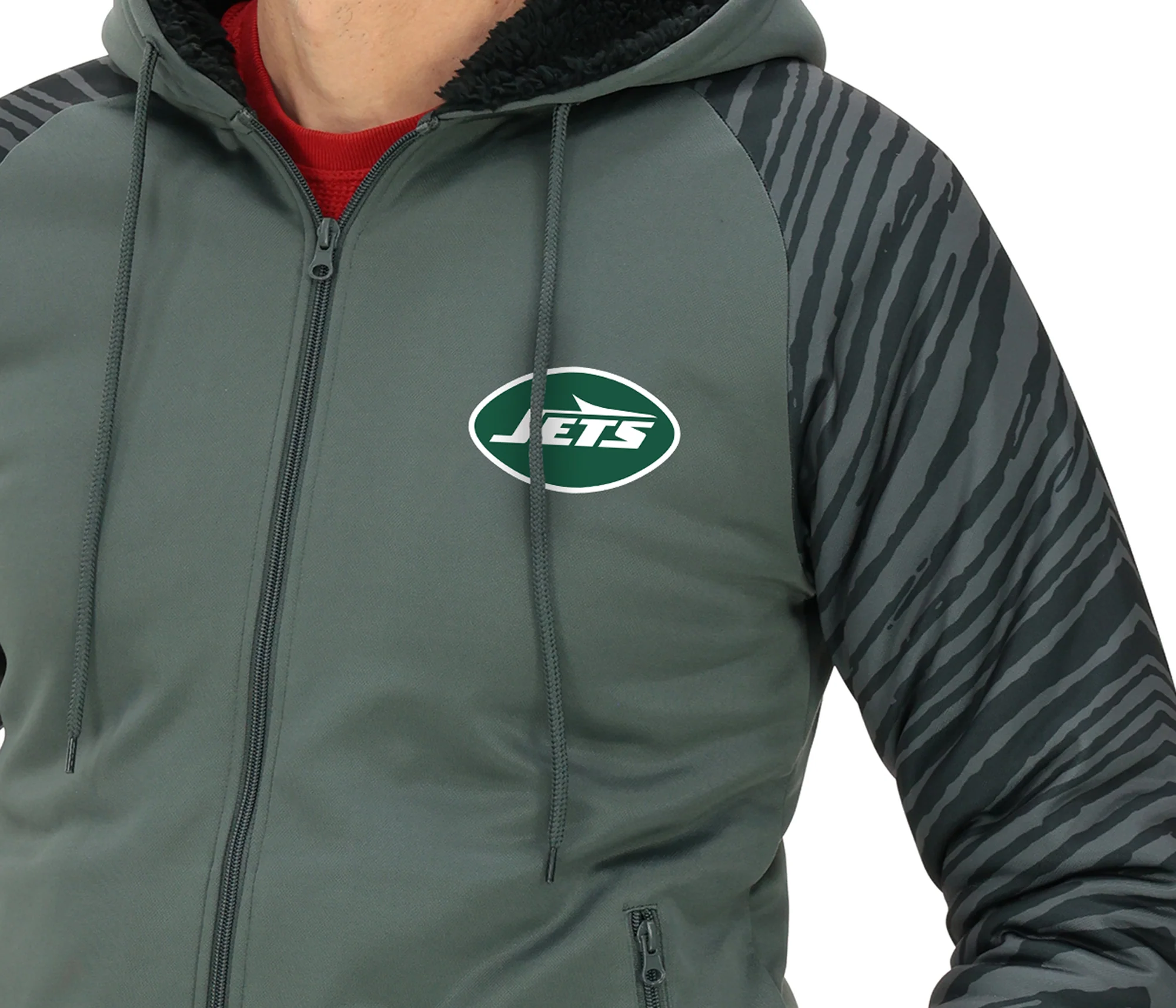 Zubaz NFL Men's Charcoal Tonal Zebra Sherpa Lined Raglan Full Zip Hoodie, NEW YORK JETS - Image 26