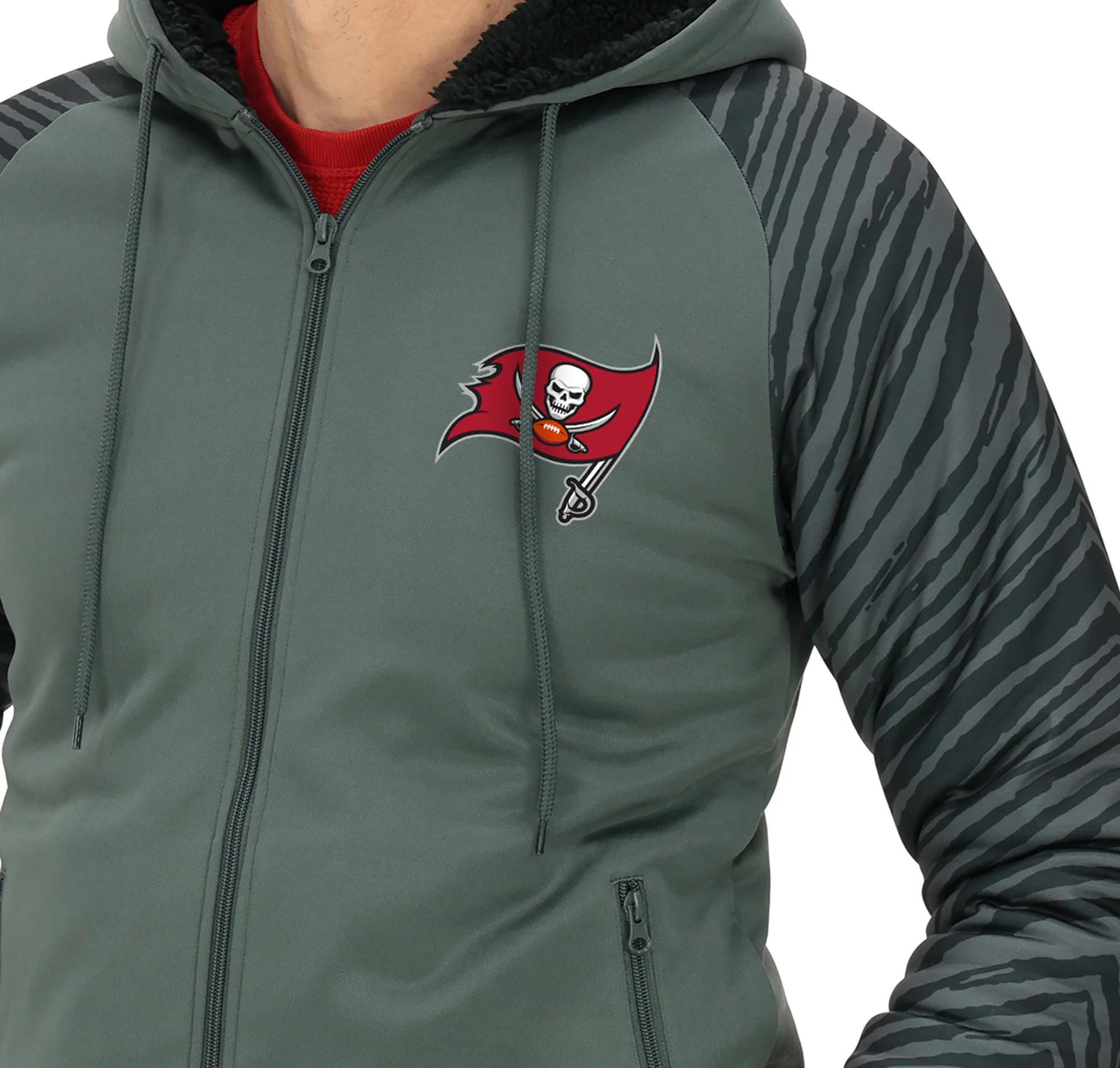 Zubaz NFL Men's Charcoal Tonal Zebra Sherpa Lined Raglan Full Zip Hoodie, TAMPA BAY BUCCANEERS - Image 8
