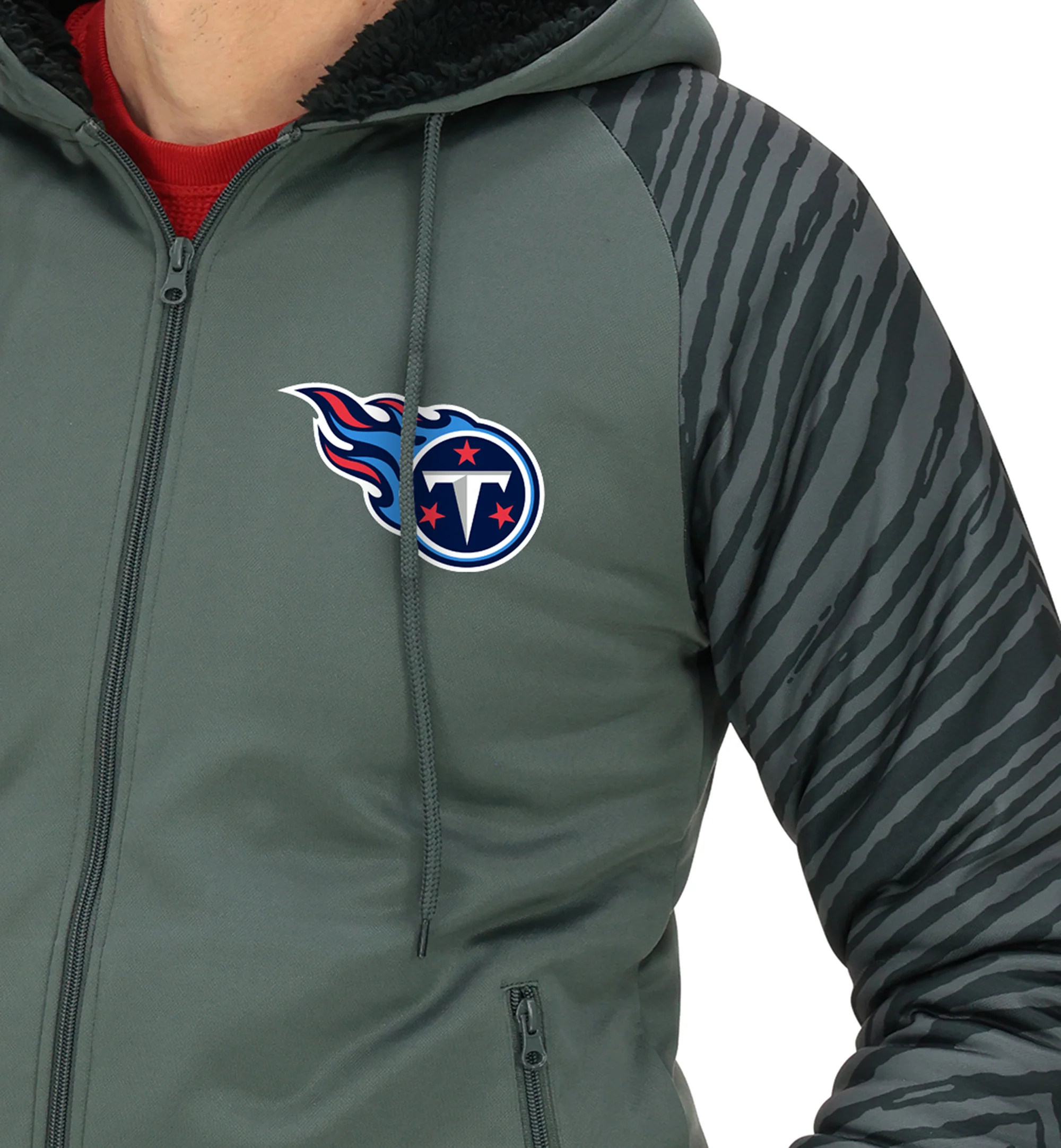 Zubaz NFL   Men's Charcoal Tonal Zebra Sherpa Lined Raglan Full Zip Hoodie, TENNESSEE TITANS - Image 14