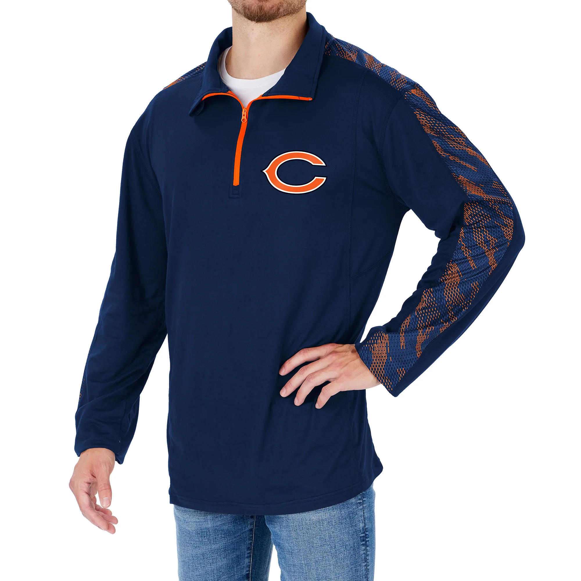 Zubaz NFL Men's Chicago Bears Elevated1/4 Zip Pullover W/ Viper Print Accent - Image 3