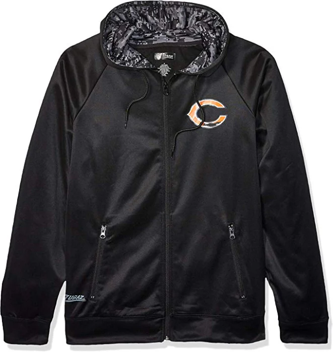 Zubaz NFL Men's Chicago Bears Full Zip Digital Camo Hood Hoodie, Black - Image 4