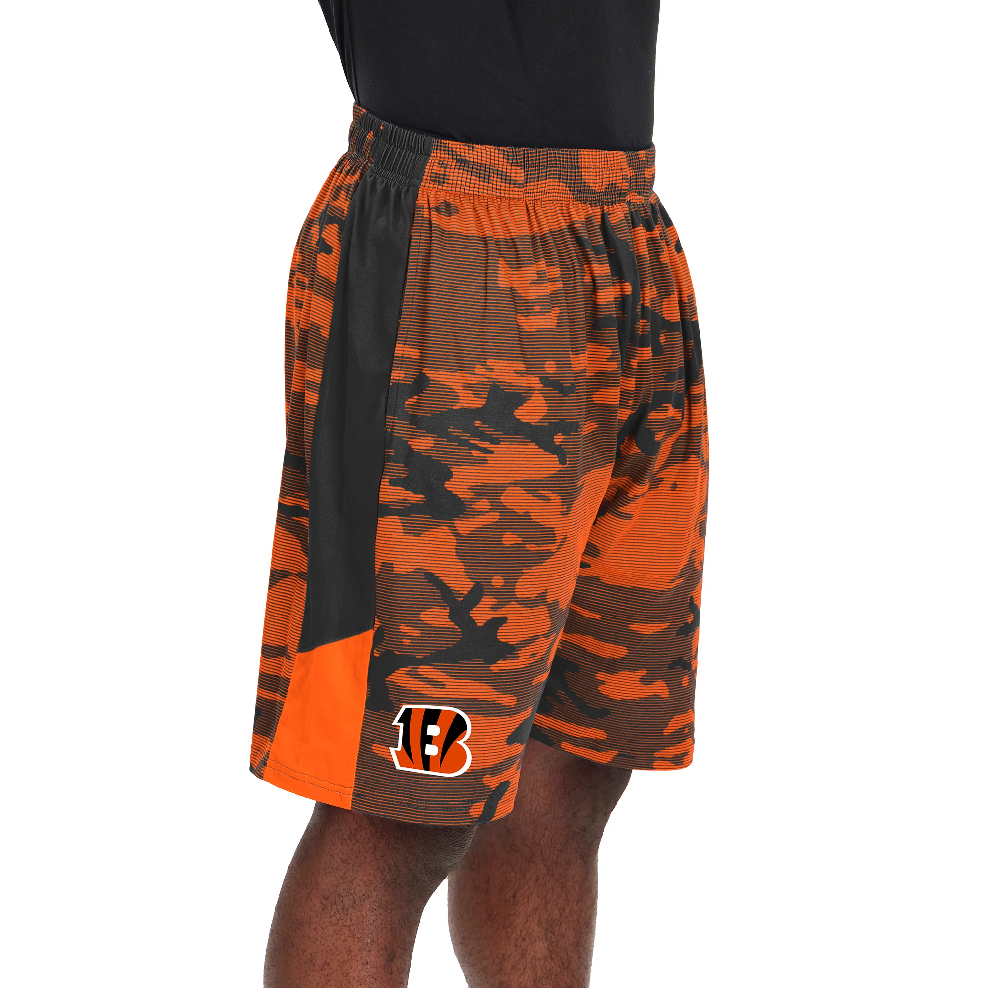 Zubaz NFL Men's CINCINNATI BENGALS BLACK/ORANGE CAMO LINES SHORT W/ SOLID SIDE PANELS Large - Image 2