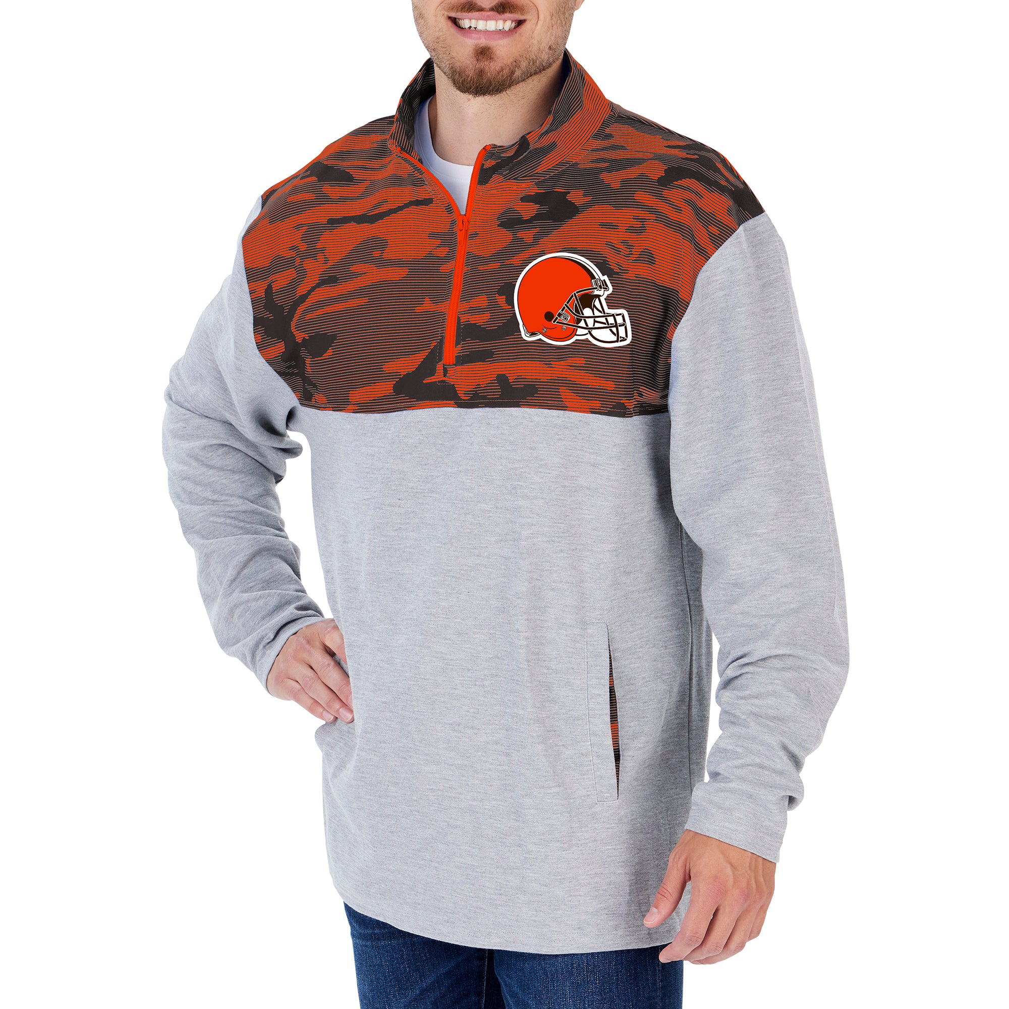 Zubaz NFL Men's Cleveland Browns Elevated 1/4 Zip Fleece Pullover With Camo Lines - Image 4