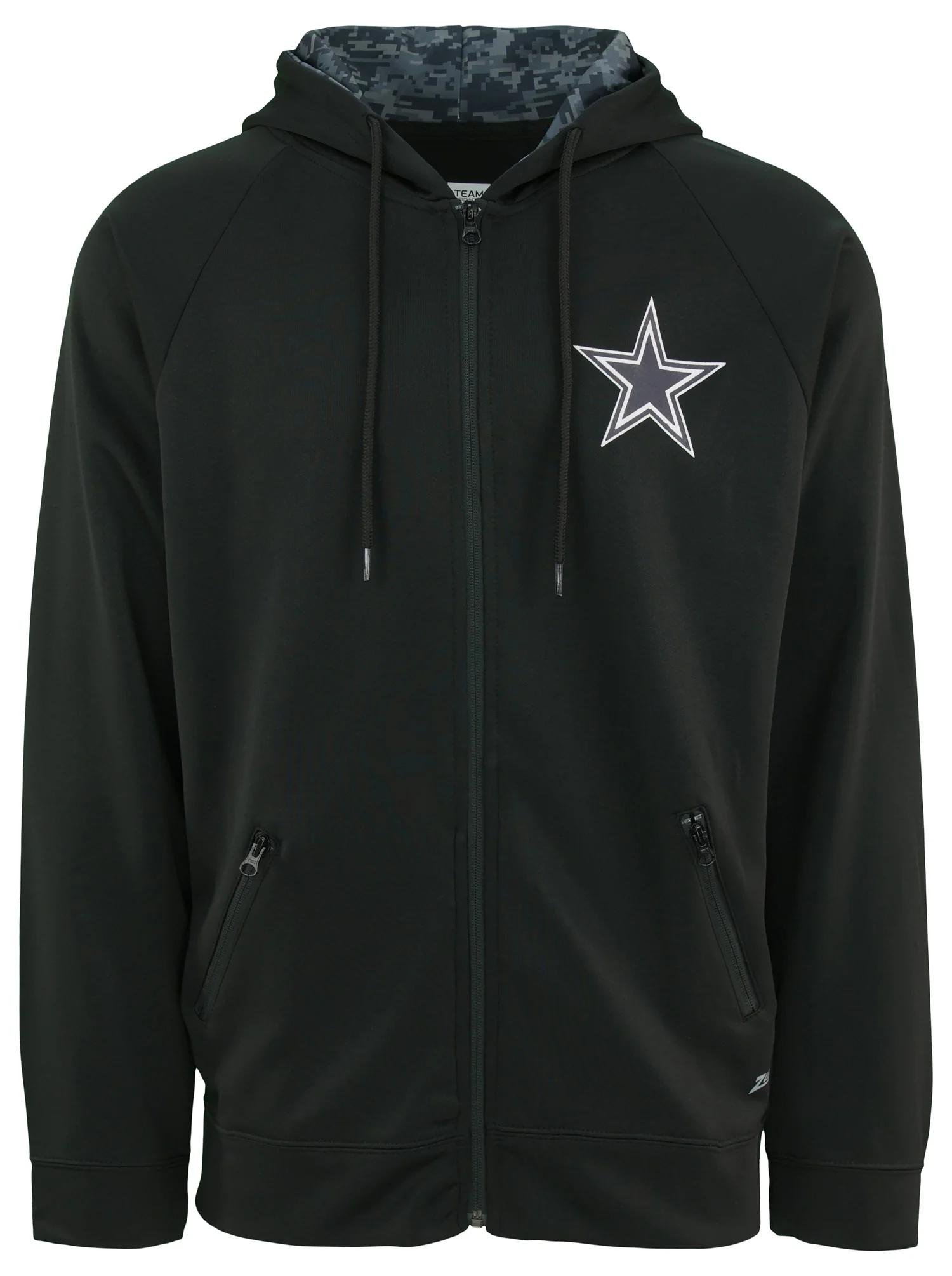Zubaz NFL Mens Dallas Cowboys Black Full Zip Hood w/ Digital Camo Hood Detail
