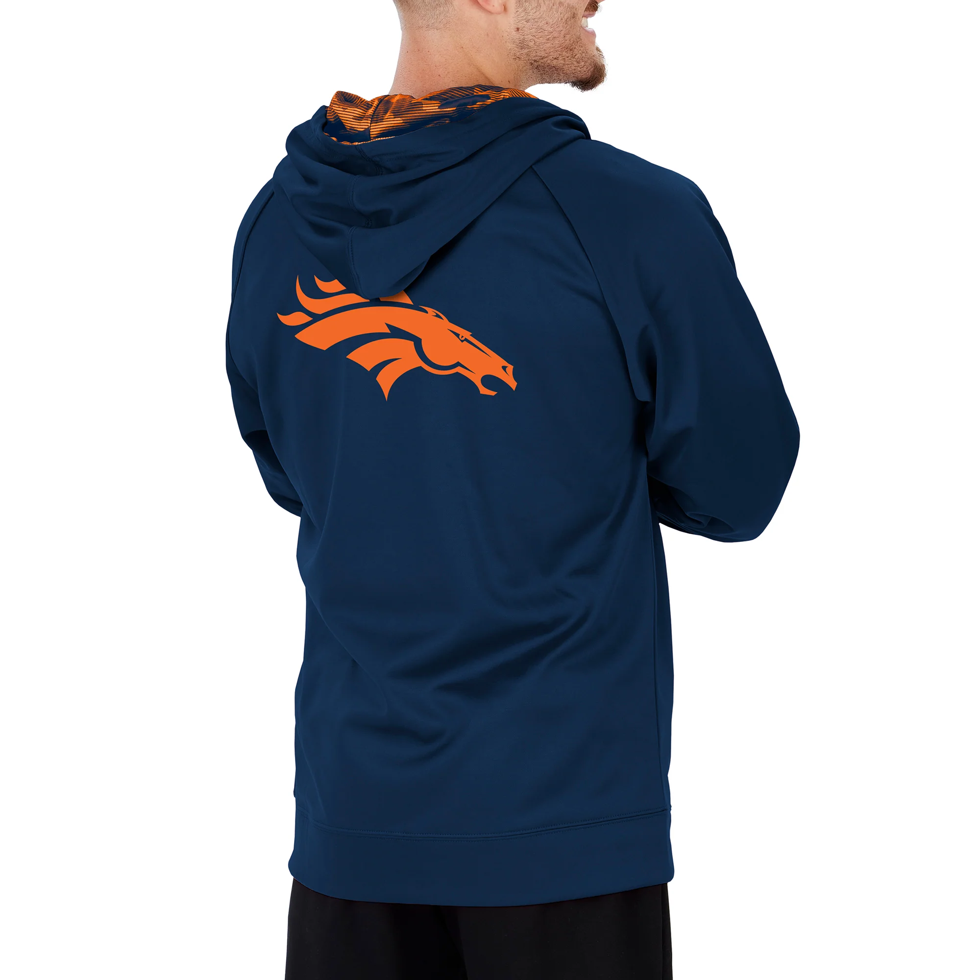 Zubaz NFL Men's DENVER BRONCOS SOLID NAVY BLUE FULL ZIP HOOD W/ NAVY BLUE/ORANGE CAMO LINES HOOD LINER XL - Image 2