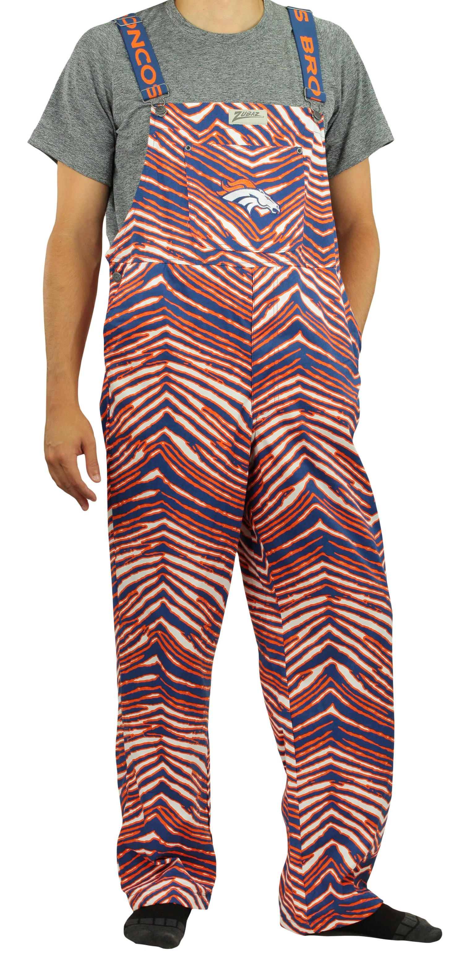 Zubaz NFL Men's Denver Broncos Zebra Printed Team Bib Overalls - Image 3