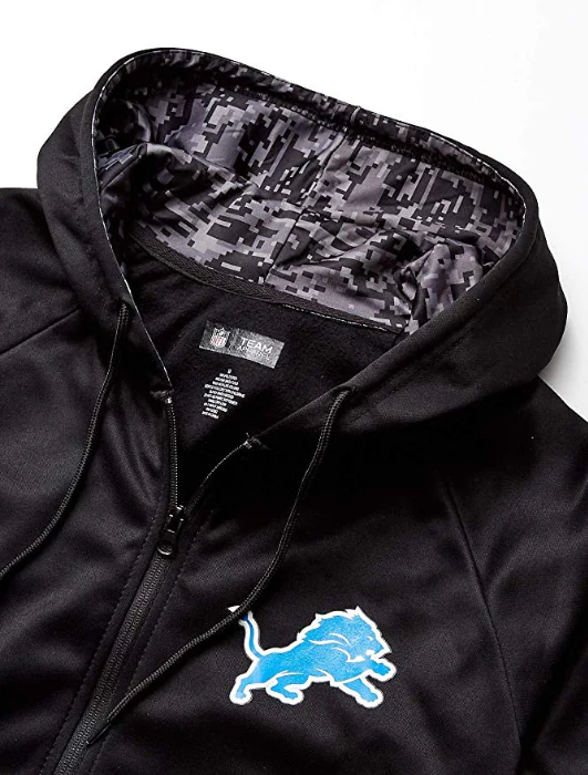 Zubaz NFL Men's Detroit Lions Full Zip Digital Camo Hood Hoodie, Black - Image 2