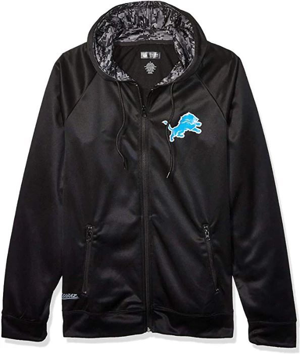 Zubaz NFL Men's Detroit Lions Full Zip Digital Camo Hood Hoodie, Black - Image 4