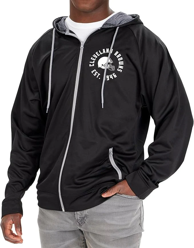 Zubaz NFL Men's Established Viper Hood Liner Full Zip Raglan Hoodie, CLEVELAND BROWNS