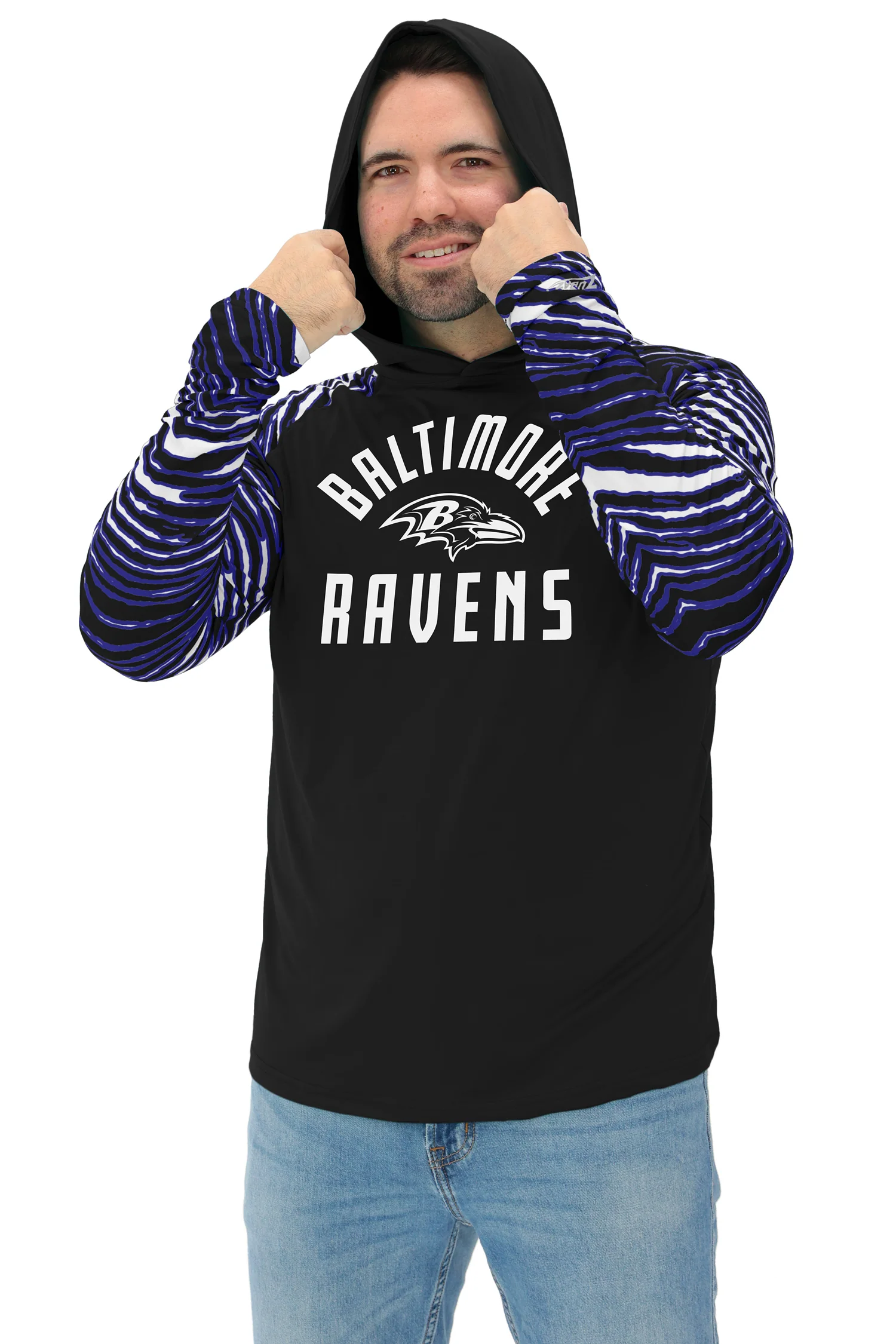 Zubaz NFL  Men's Formation 3 Color Zebra Sleeves Lightweight Hoodie, BALTIMORE RAVENS - Image 7