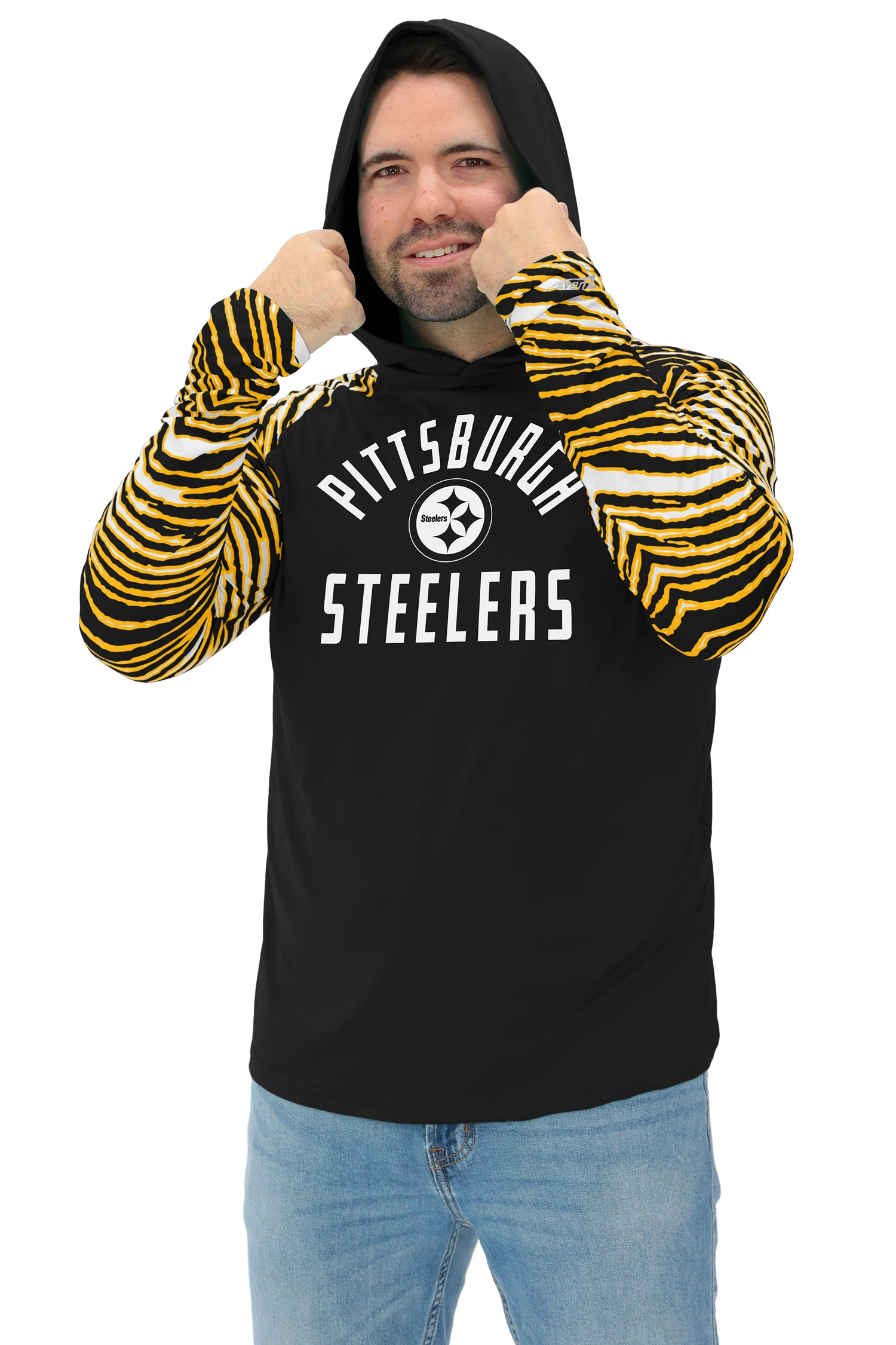 Zubaz NFL Men's Formation 3 Color Zebra Sleeves Lightweight Hoodie, PITTSBURGH STEELERS - Image 27